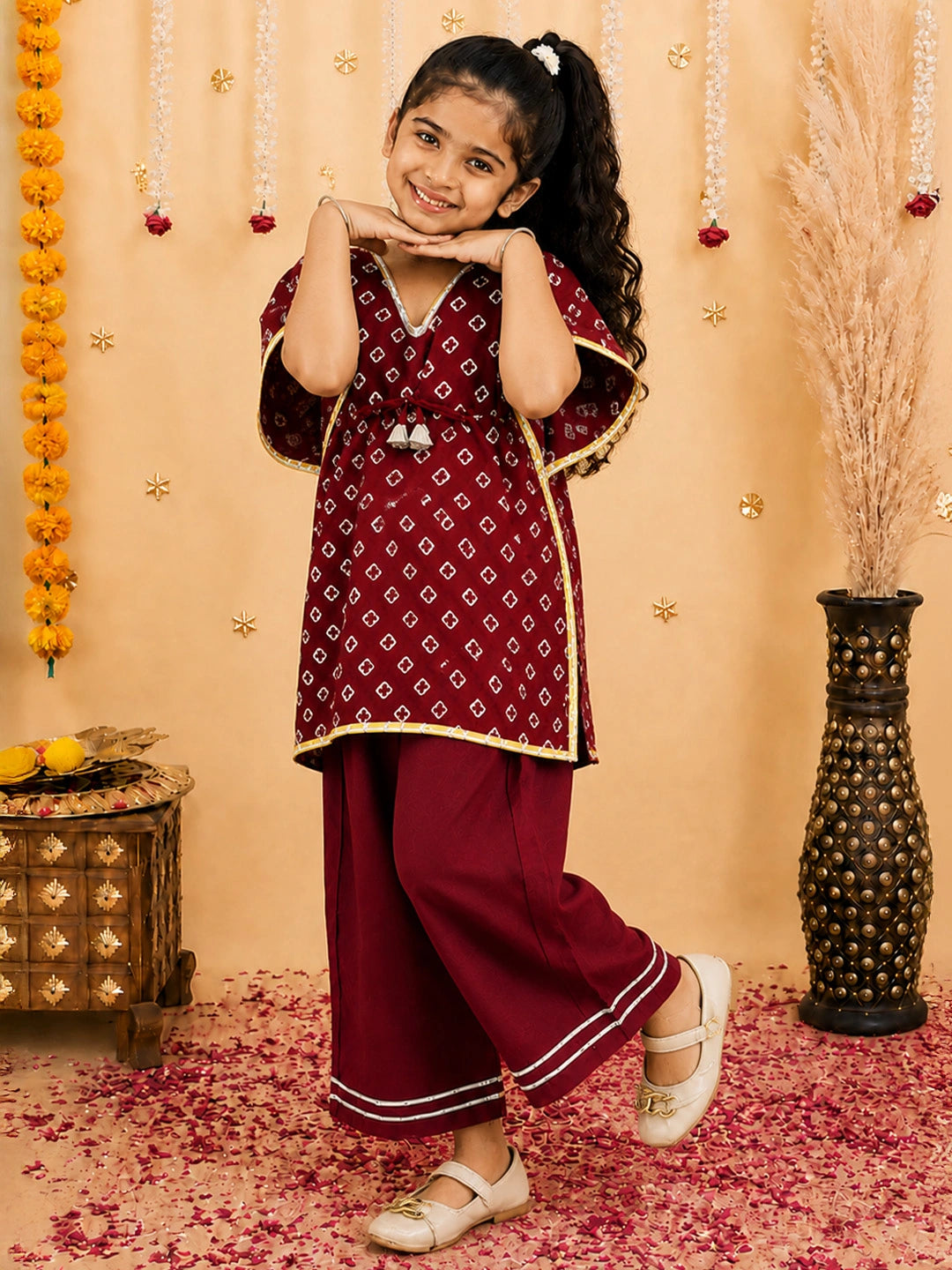 BownBee Pure Cotton Badhani Kaftan & Plazao Set For Girls