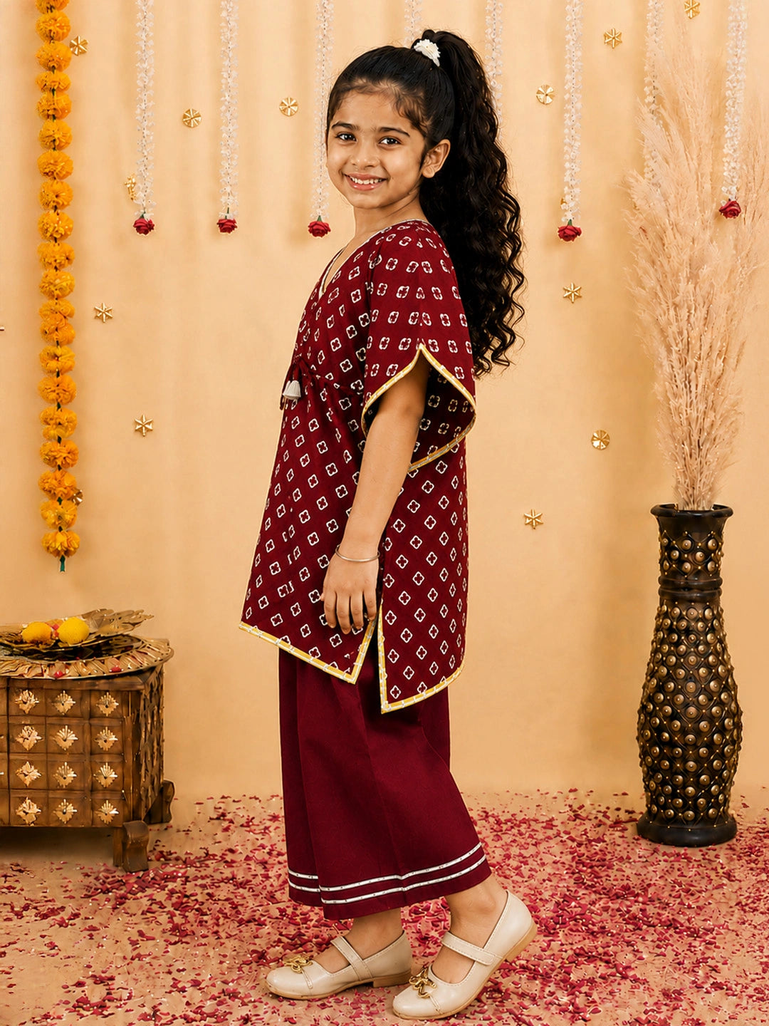 BownBee Pure Cotton Badhani Kaftan & Plazao Set For Girls