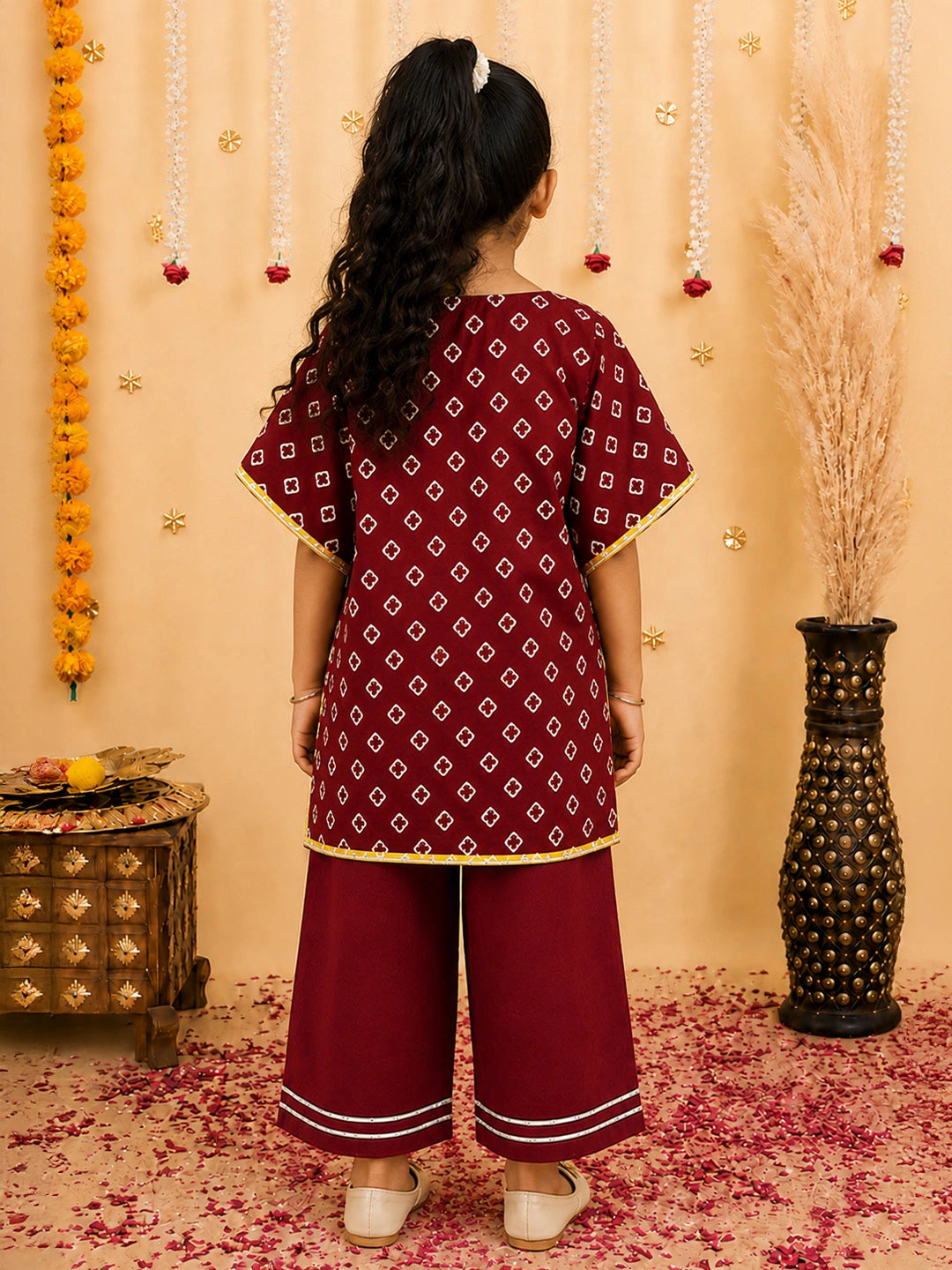 BownBee Pure Cotton Badhani Kaftan & Plazao Set For Girls