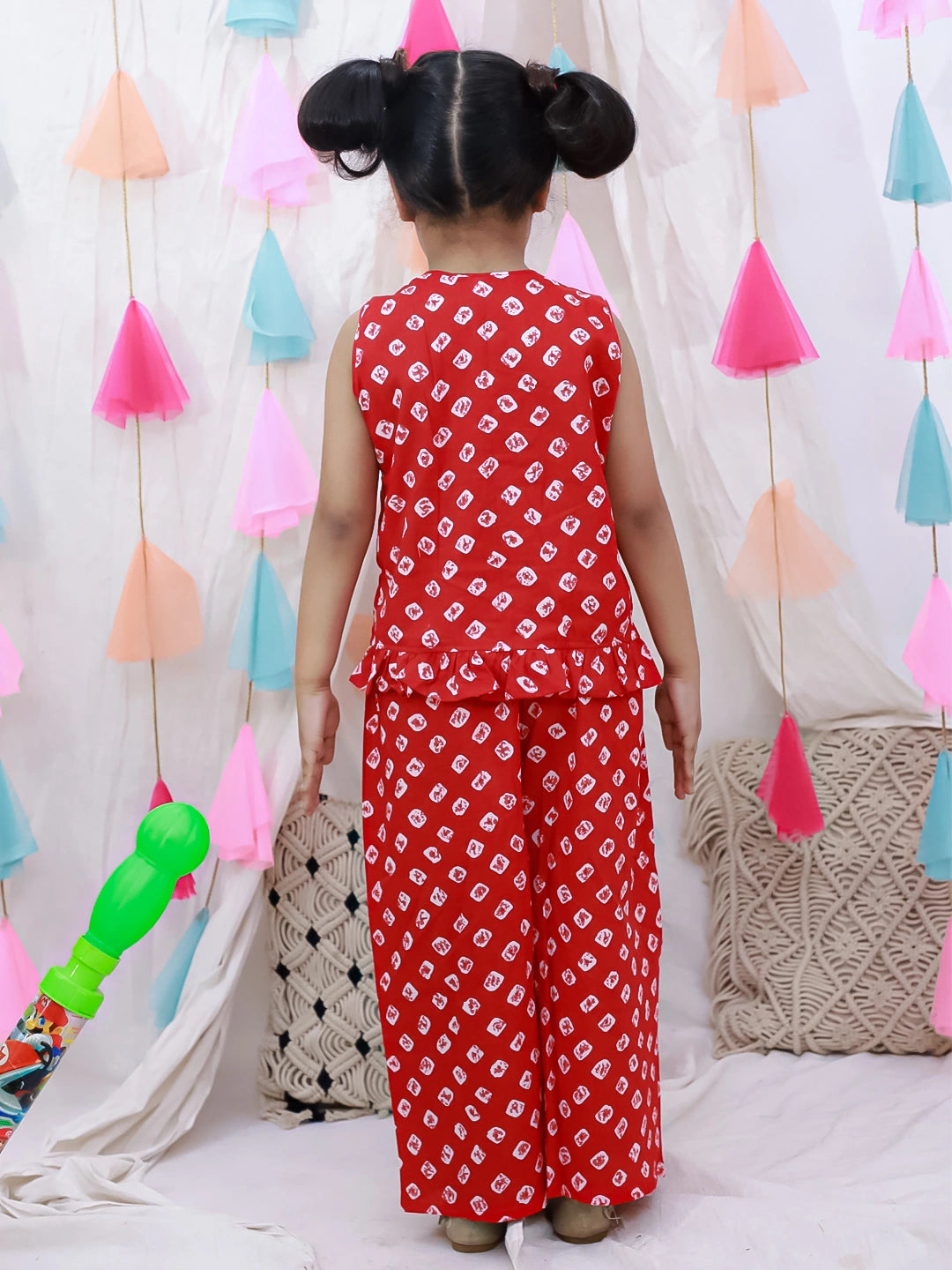 BownBee Pure Cotton Badhni Crop Top  With Plazao Set For Girls - Red