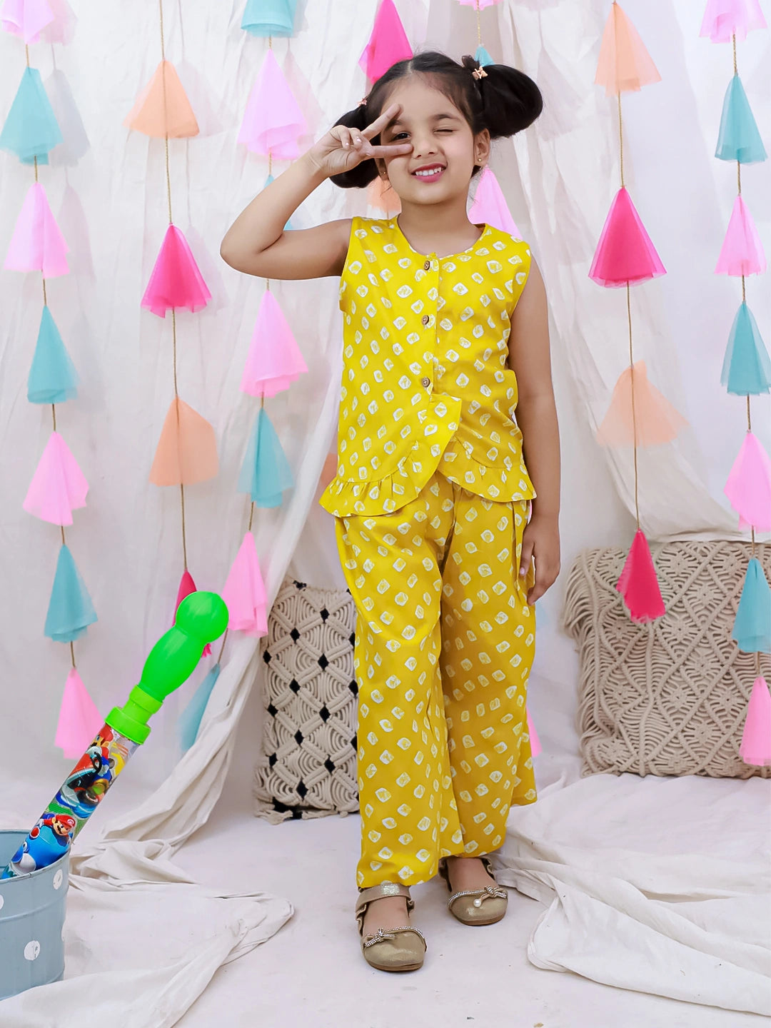 BownBee Pure Cotton Badhni Crop Top  With Plazao Set For Girls - Red