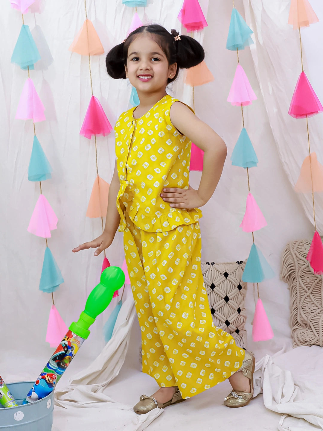 BownBee Pure Cotton Badhni Crop Top  With Plazao Set For Girls - Red