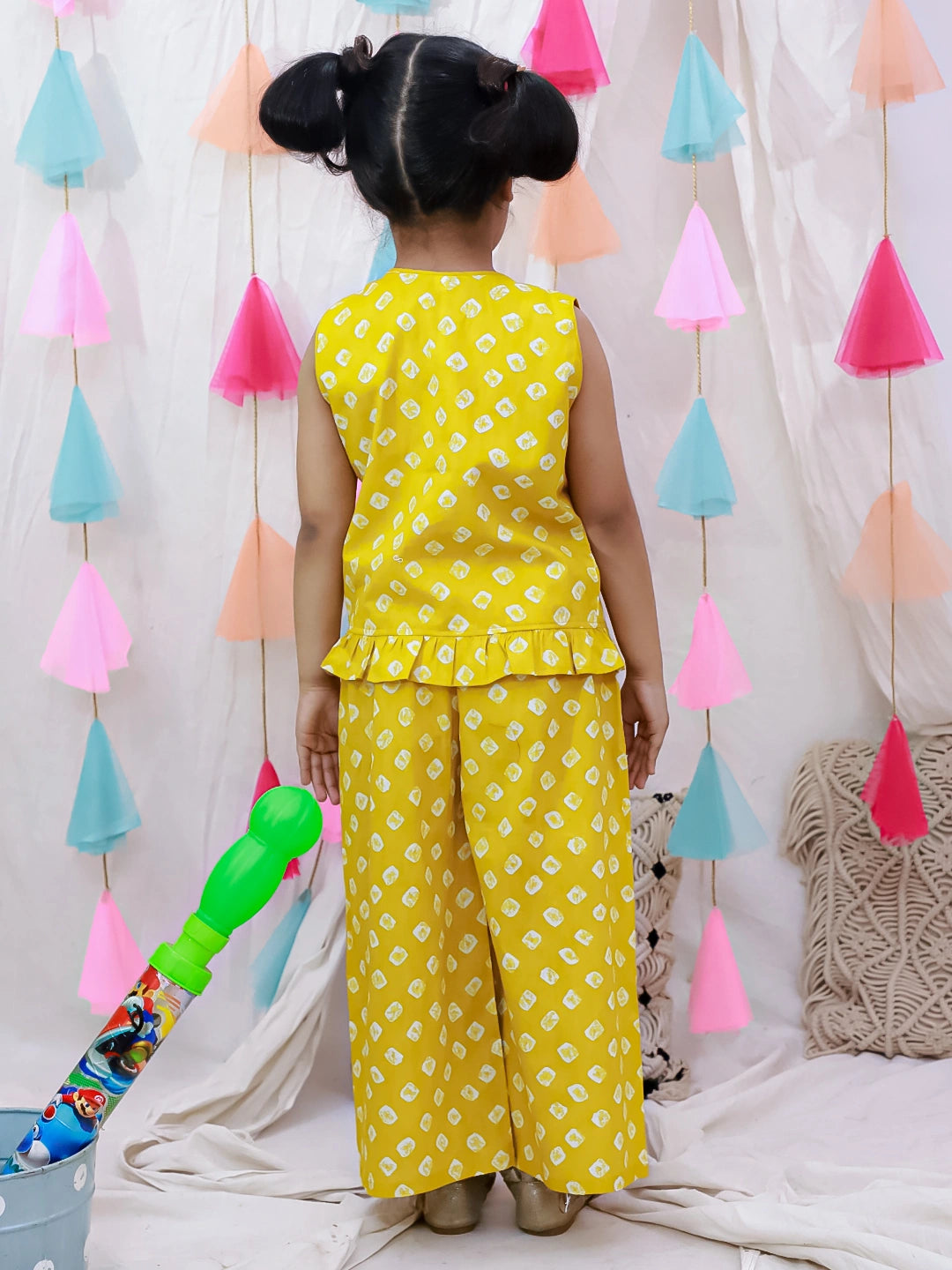 BownBee Pure Cotton Badhni Crop Top  With Plazao Set For Girls - Red