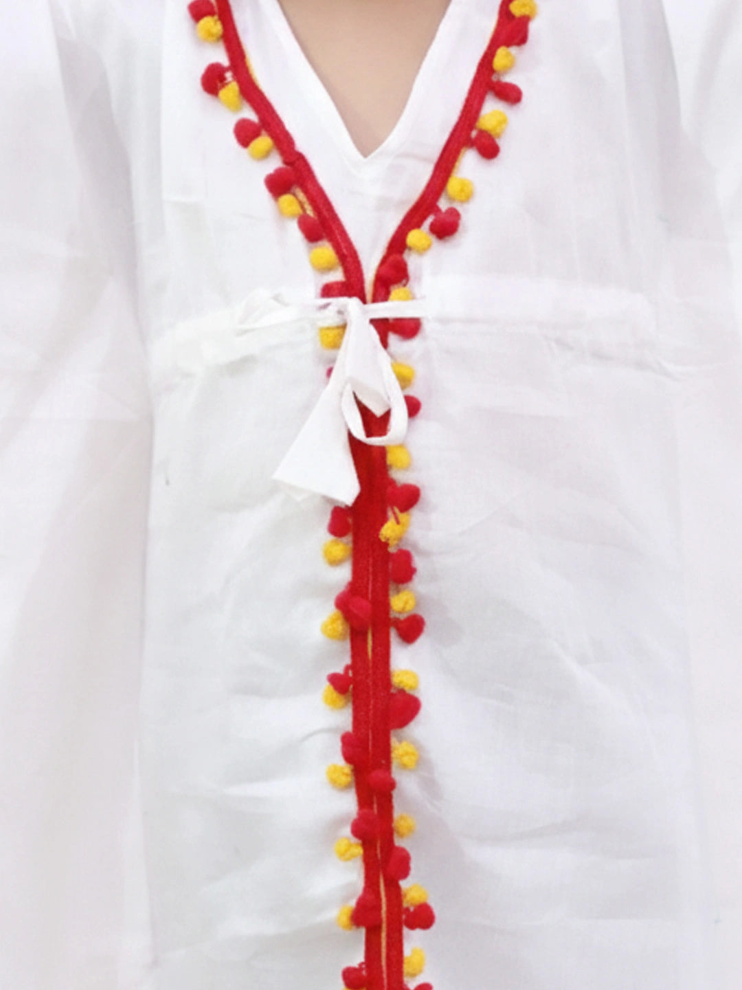 BownBee Kaftan Style Dress With Hairband For Girls - White