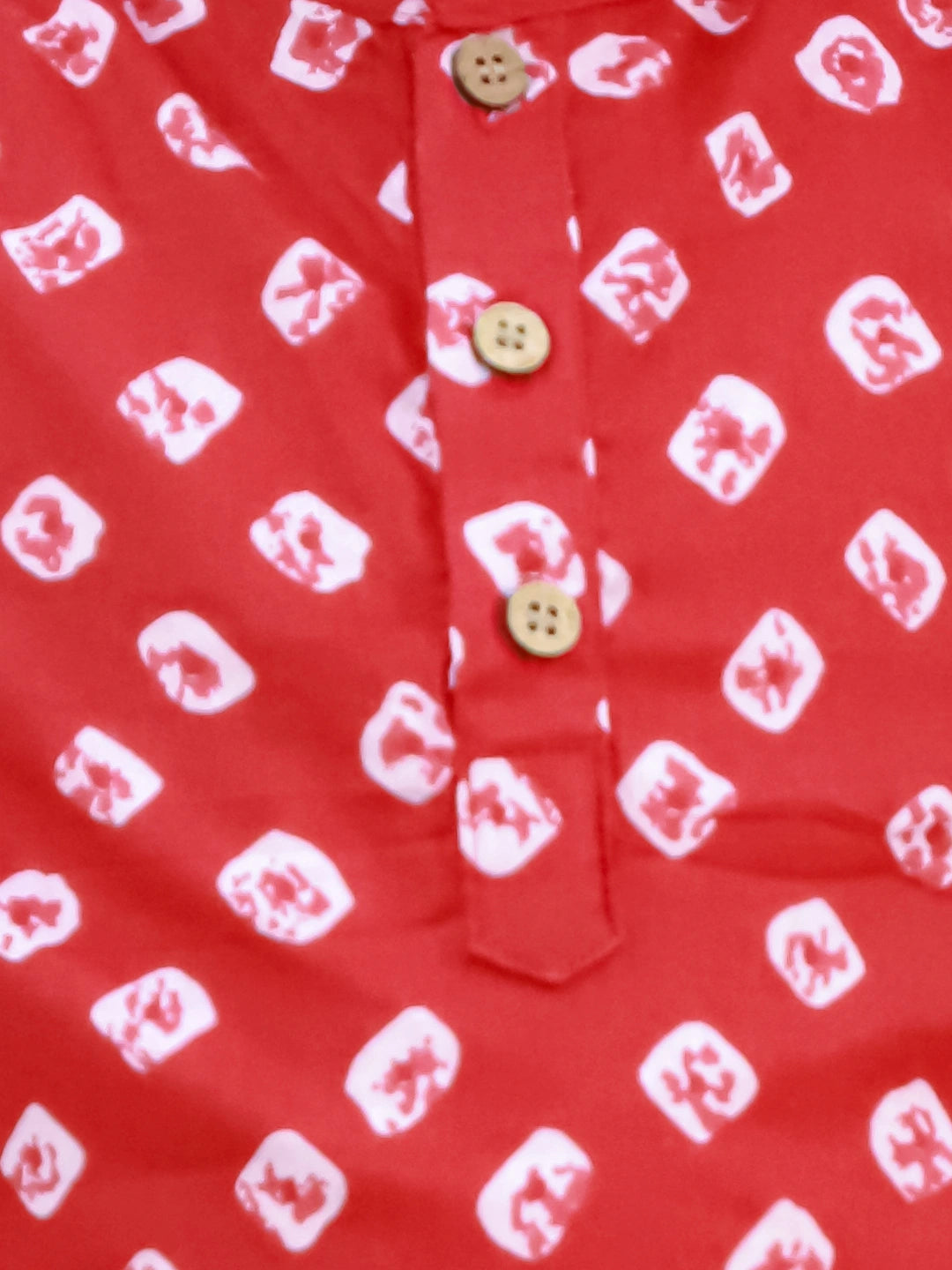 BownBee Fullsleeves Bandhni Short Kurta For Infant Boys - Red