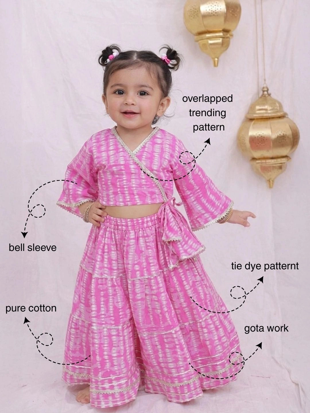 BownBee Pure Cotton Quater Sleeves Tie & Dye Top With Skirt For Infant Girls