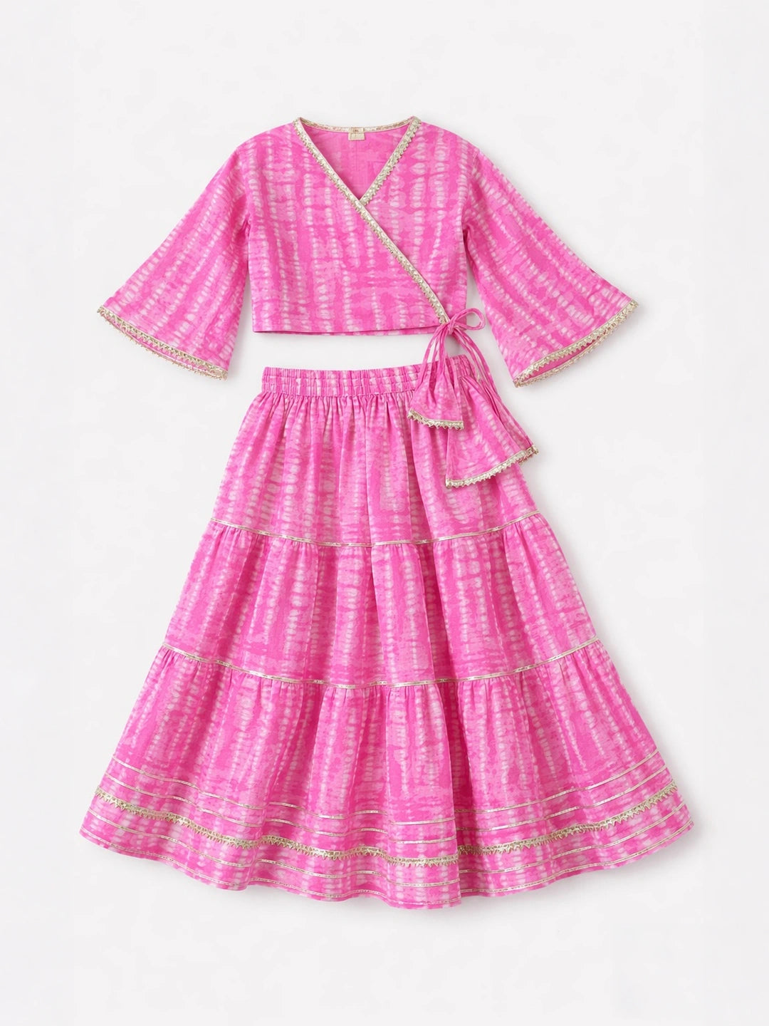 BownBee Pure Cotton Quater Sleeves Tie & Dye Top With Skirt For Infant Girls
