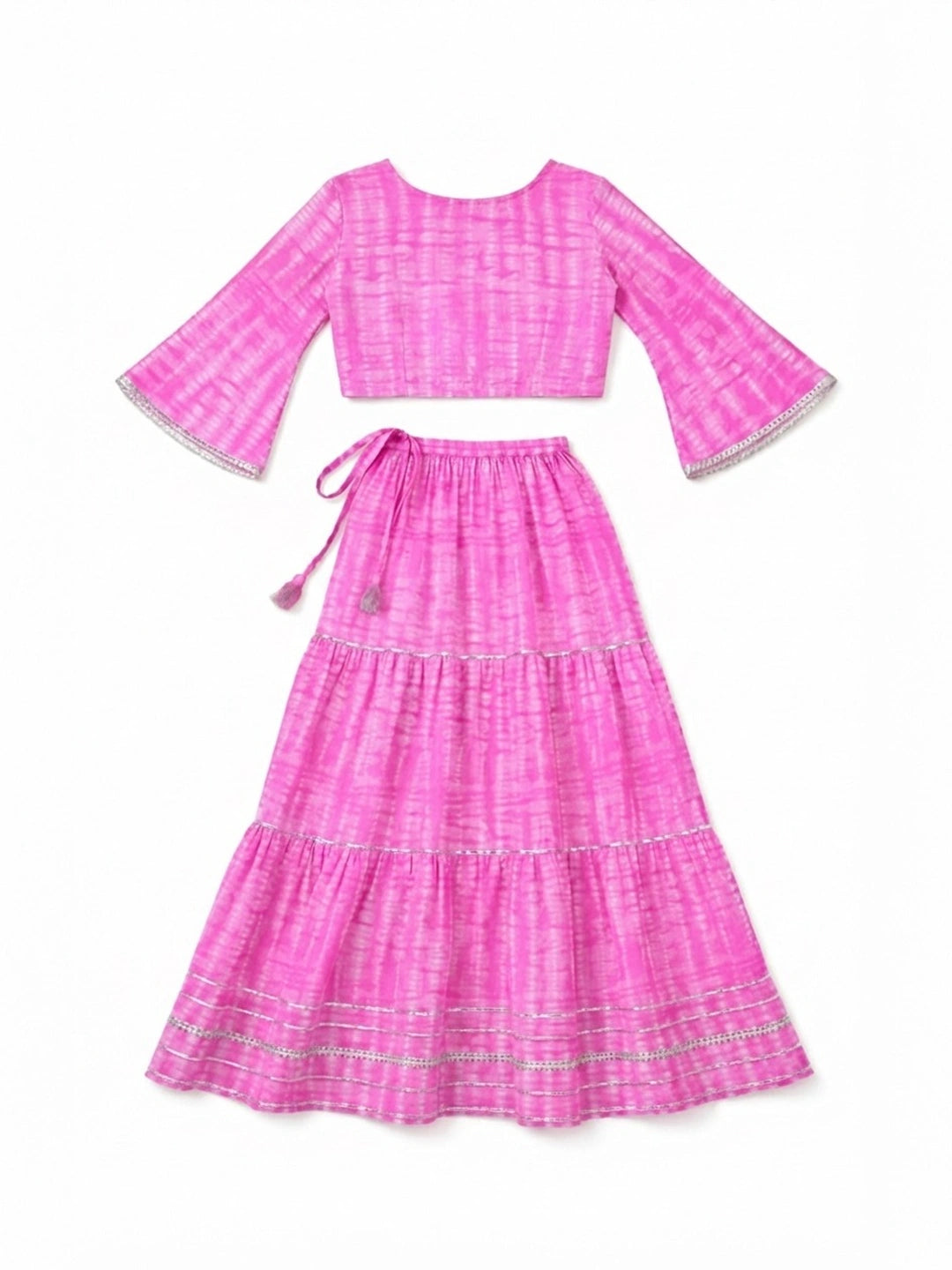 BownBee Pure Cotton Quater Sleeves Tie & Dye Top With Skirt For Infant Girls