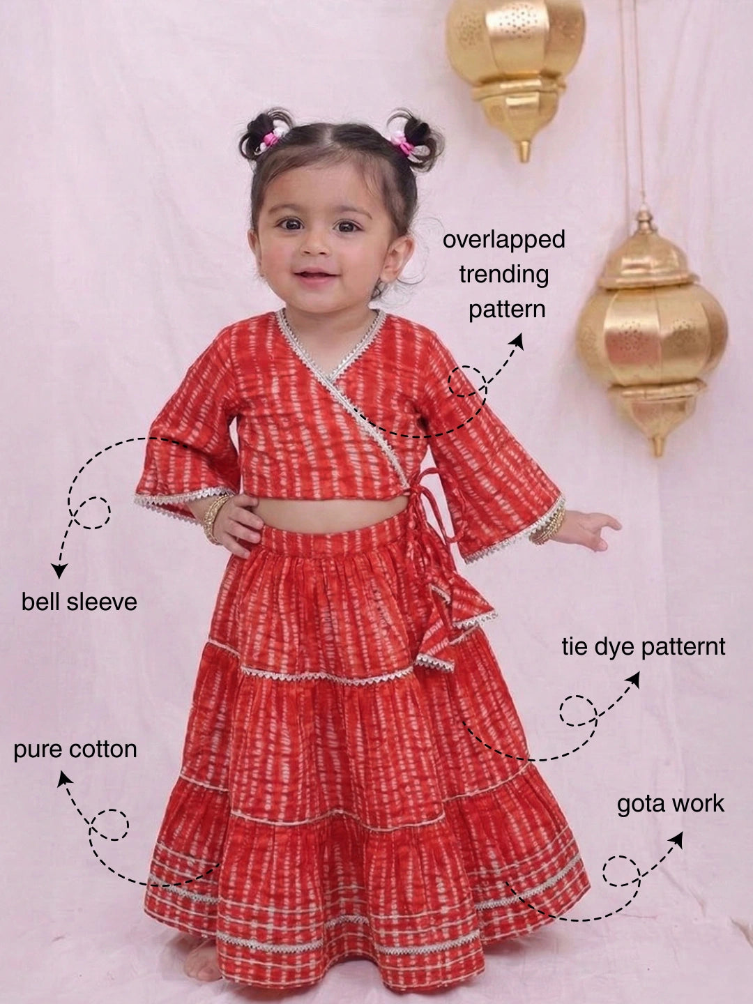 BownBee Pure Cotton Quater Sleeves Tie & Dye Top With Skirt For Infant Girls