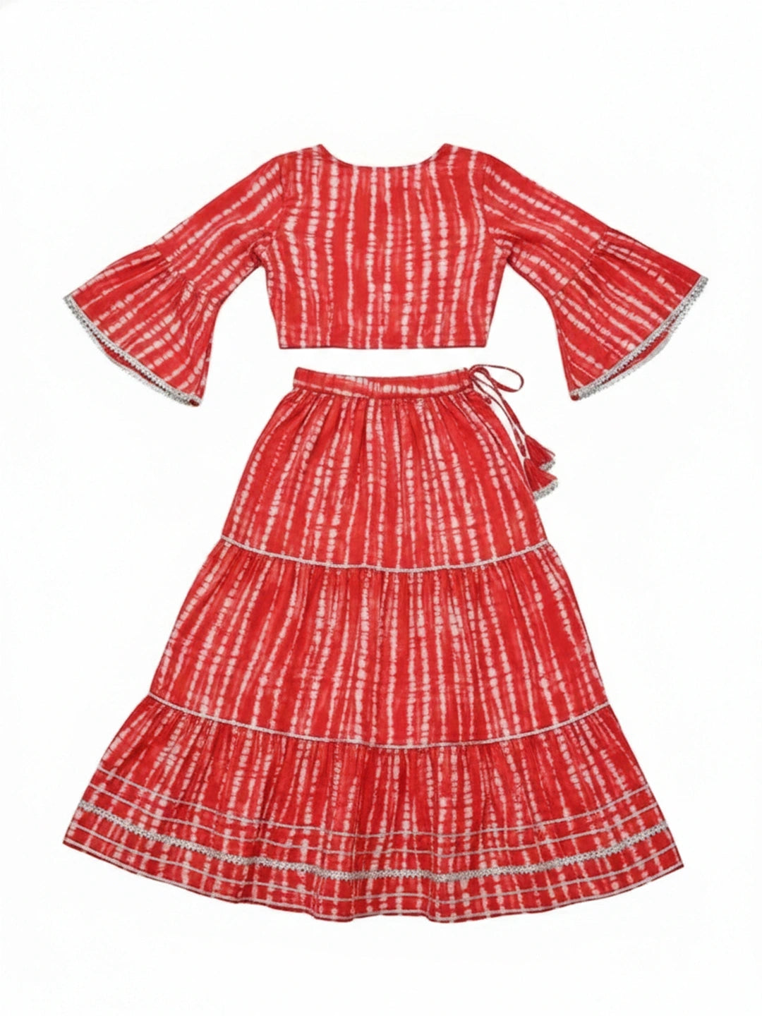 BownBee Pure Cotton Quater Sleeves Tie & Dye Top With Skirt For Infant Girls