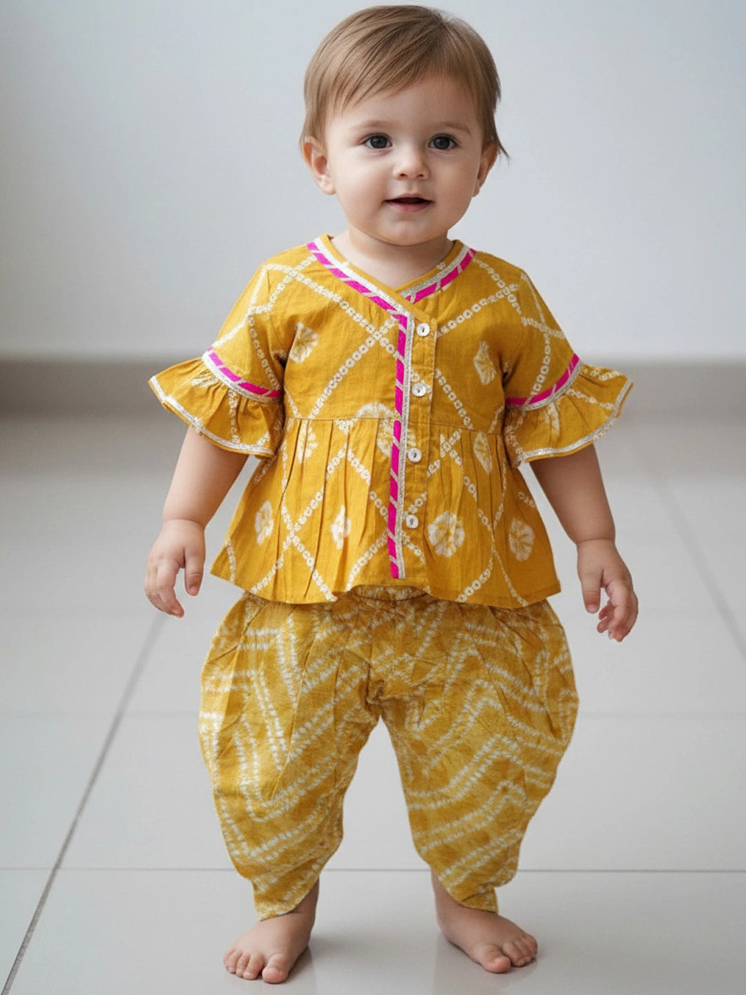 BownBee Indo-Western Angarakha Kurti With Dhoti  For Infant Girls - White