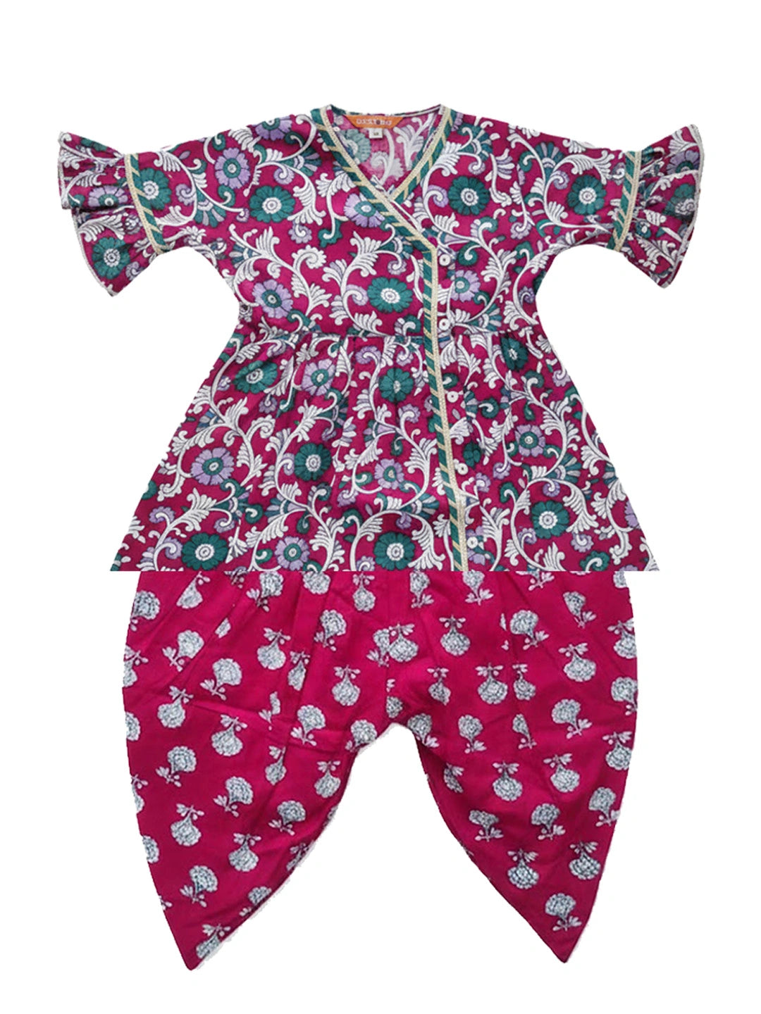 BownBee Indo-Western Angarakha Kurti With Dhoti  For Infant Girls - White