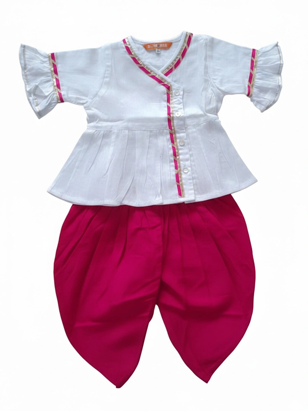BownBee Indo-Western Angarakha Kurti With Dhoti  For Infant Girls - White
