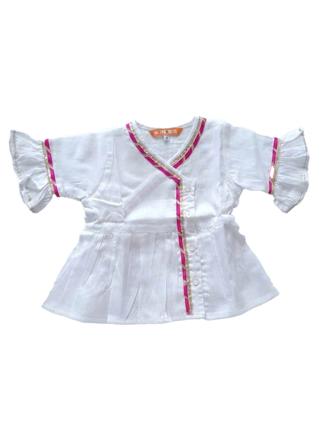 BownBee Indo-Western Angarakha Kurti With Dhoti  For Infant Girls - White