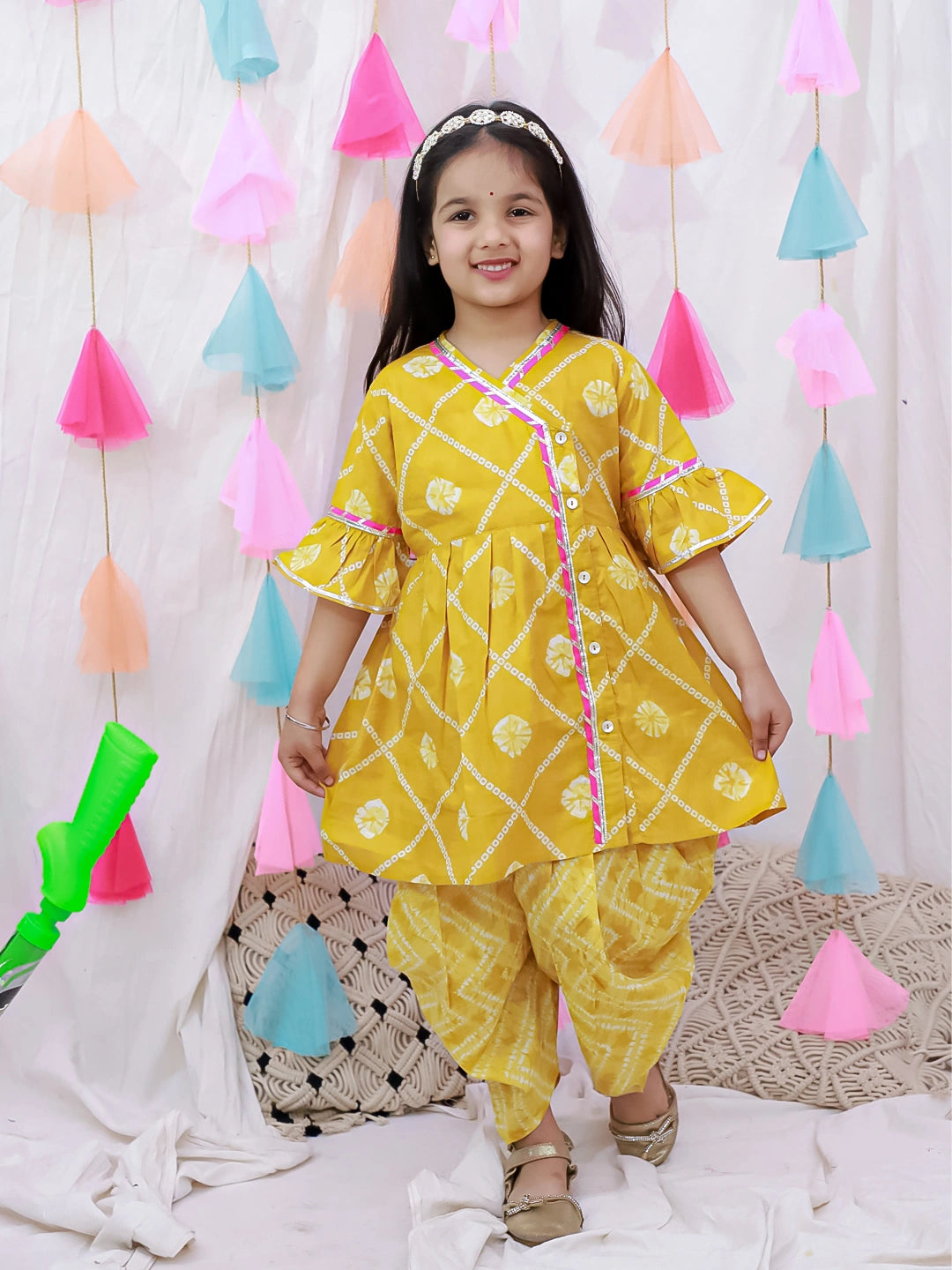 BownBee Indo-Western Angarakha Kurti With Dhoti  For Girls - White