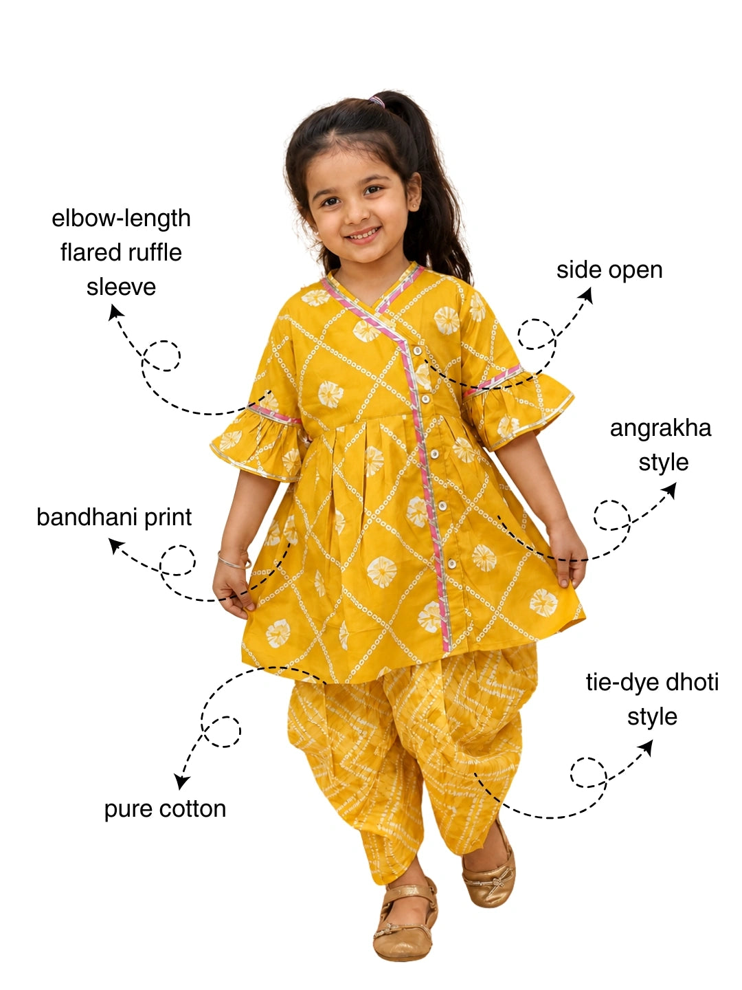 BownBee Indo-Western Angarakha Kurti With Dhoti  For Girls