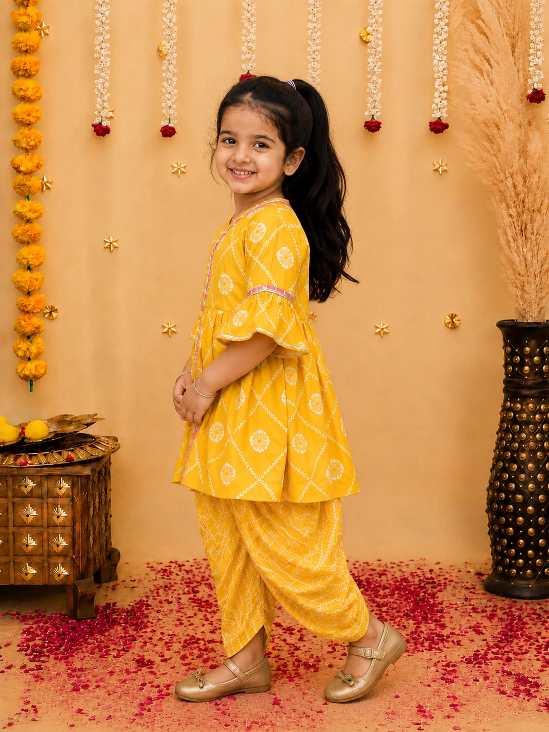 BownBee Indo-Western Angarakha Kurti With Dhoti  For Girls