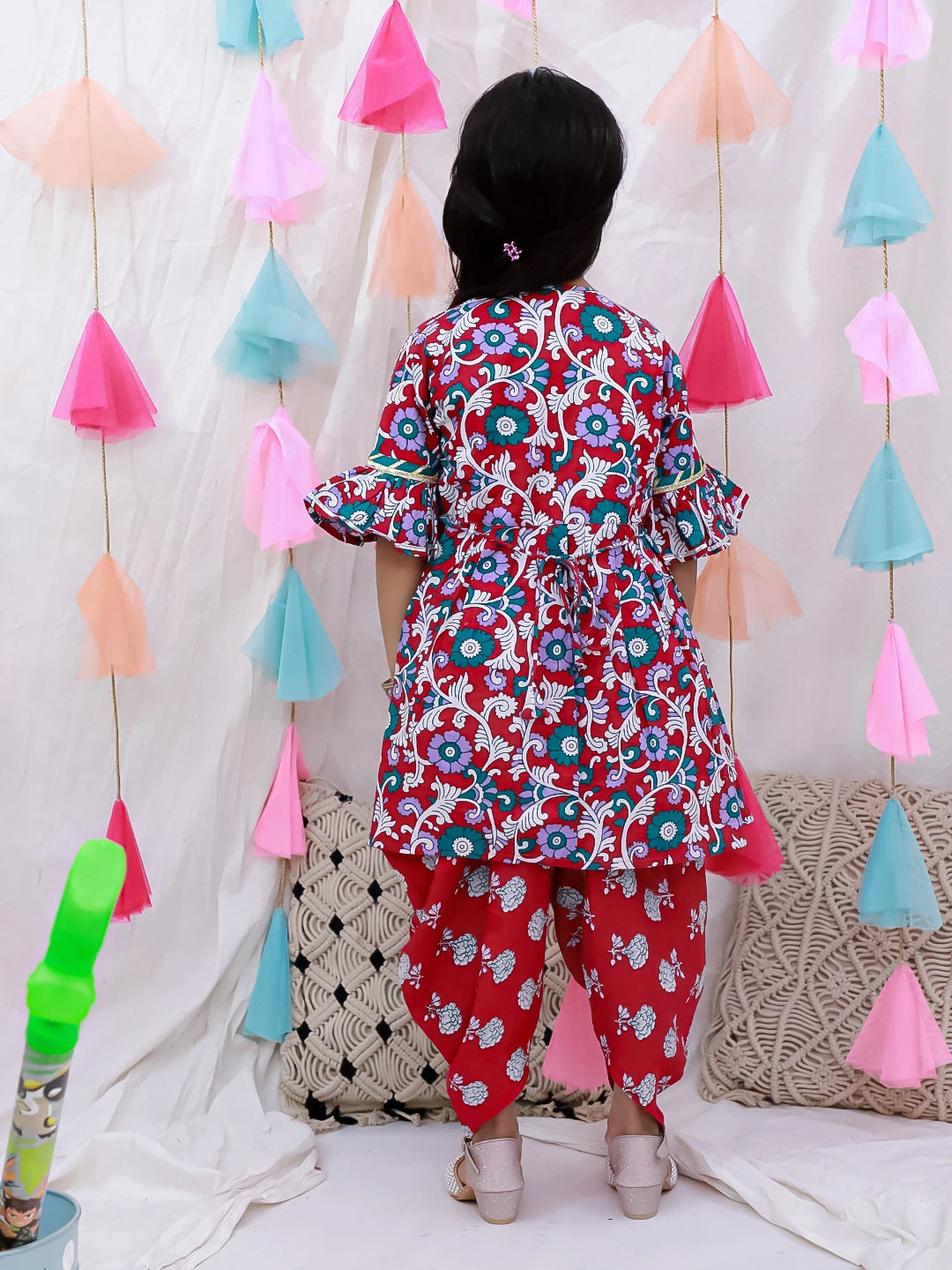 BownBee Indo-Western Angarakha Kurti With Dhoti  For Girls - White