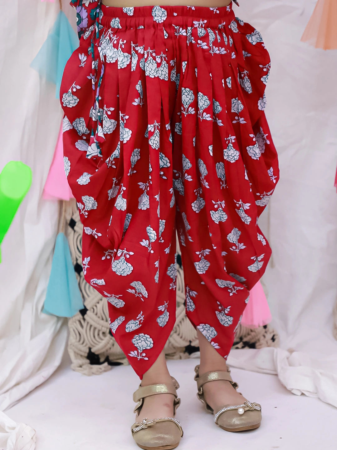 BownBee Indo-Western Angarakha Kurti With Dhoti  For Girls - White