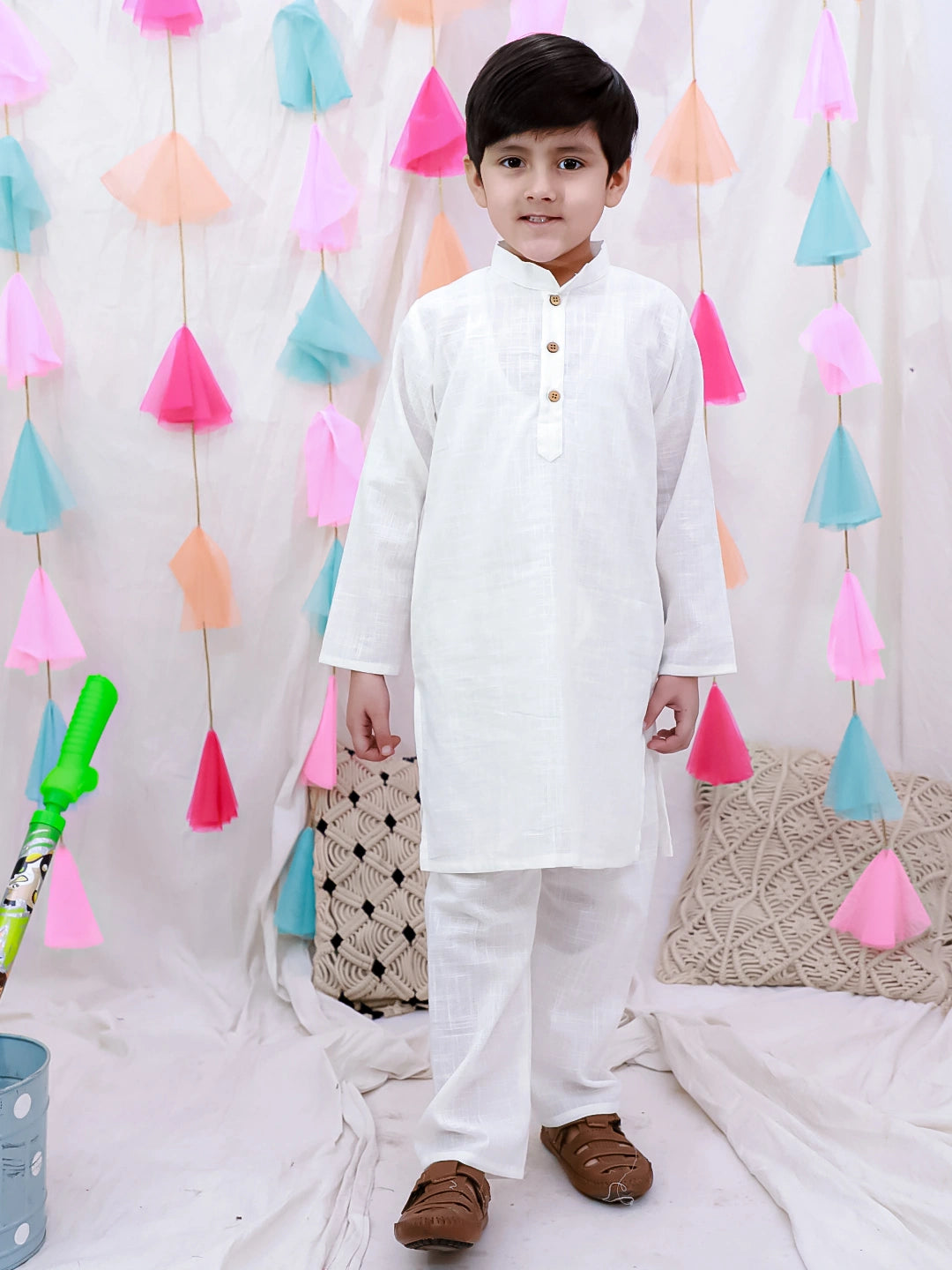 BownBee  Full Sleeves  Kurta Pajama Set For Boys - White