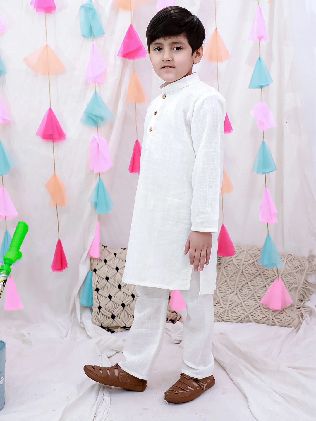 BownBee  Full Sleeves  Kurta Pajama Set For Boys - White