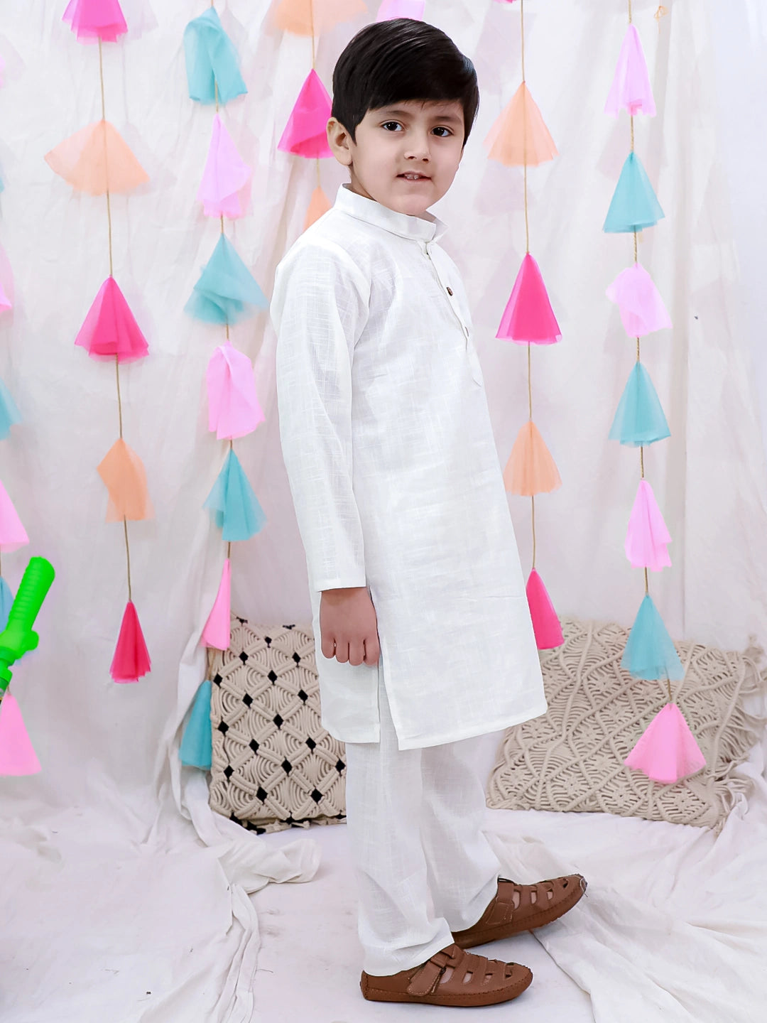 BownBee  Full Sleeves  Kurta Pajama Set For Boys - White