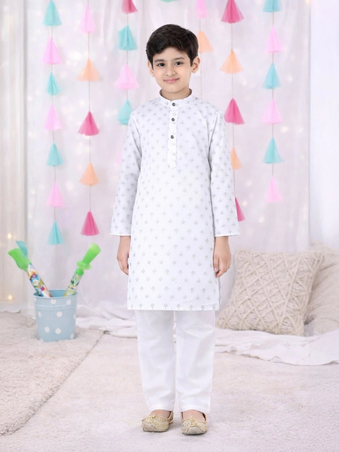 BownBee  Full Sleeves  Kurta Pajama Set For Boys - White