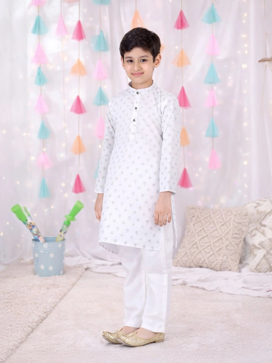 BownBee  Full Sleeves  Kurta Pajama Set For Boys - White
