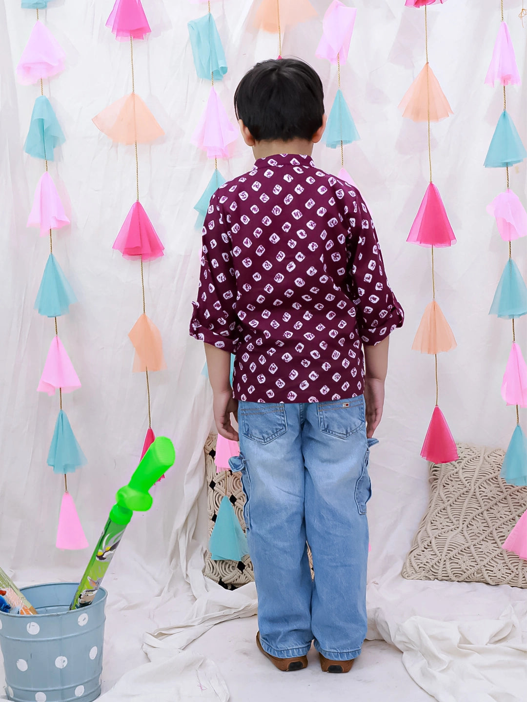 BownBee Fullsleeves Bandhni Short Kurta For Boys - Blue