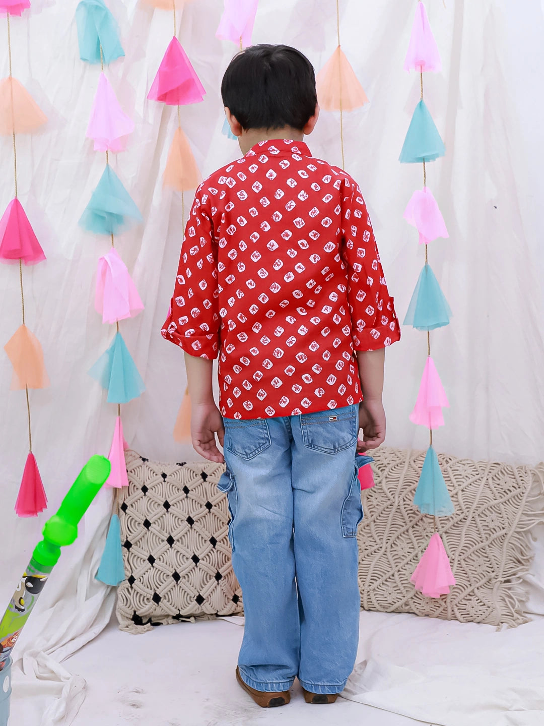 BownBee Fullsleeves Bandhni Short Kurta For Boys - Blue