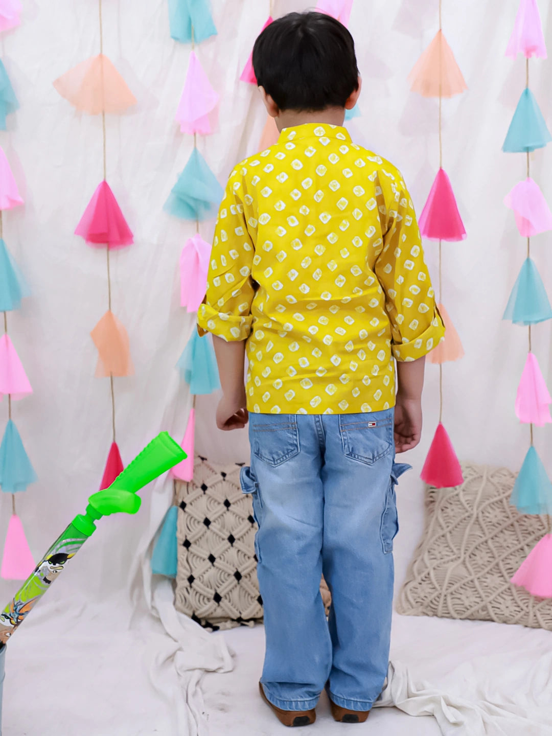 BownBee Fullsleeves Bandhni Short Kurta For Boys - Blue