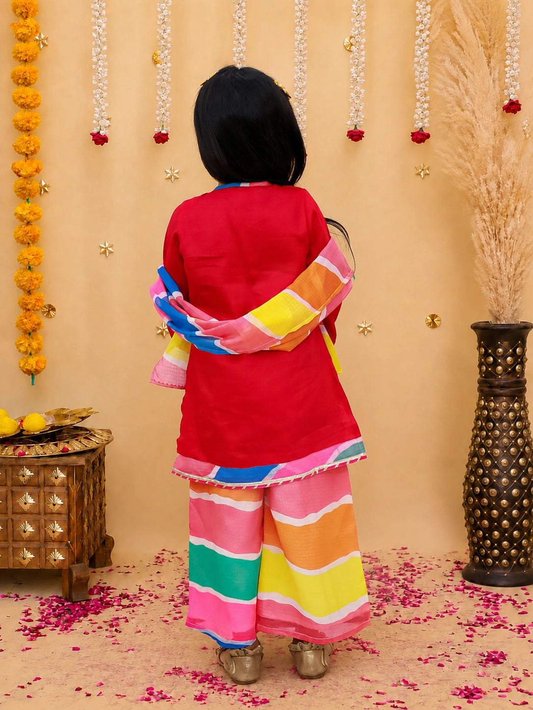 Embroidered Quater Sleeves Suit Set With Dupatta Sibling Set Maroon & White Combo