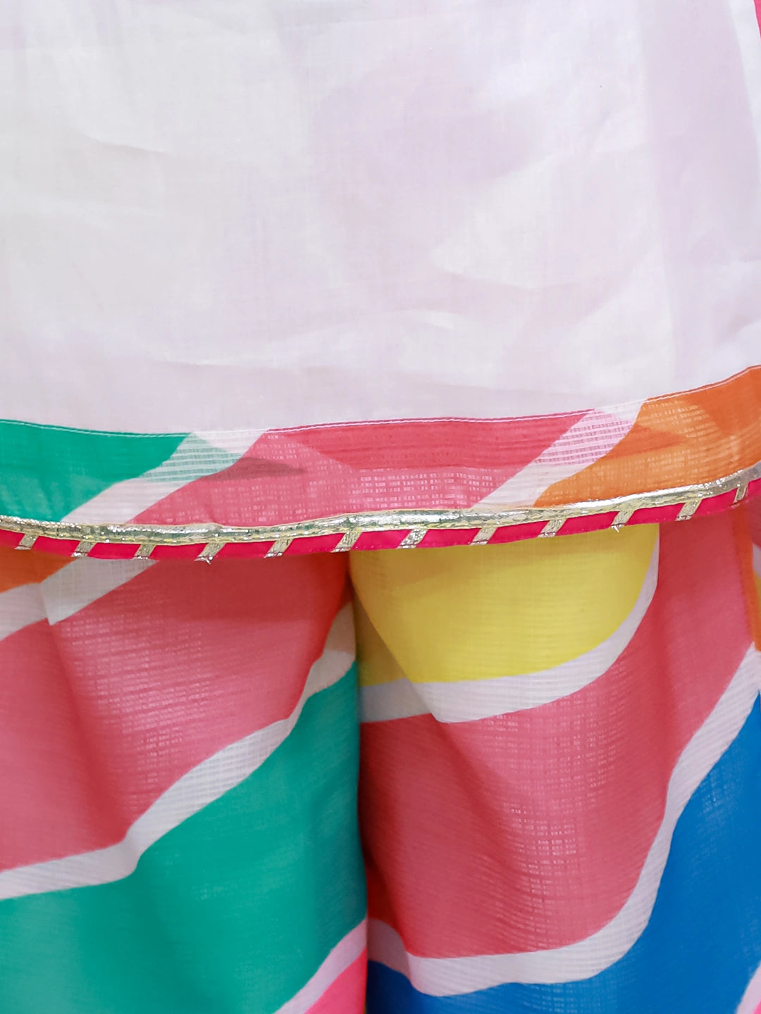 BownBee Embroidered Quater Sleeves Suit Set With Dupatta For Girls - White