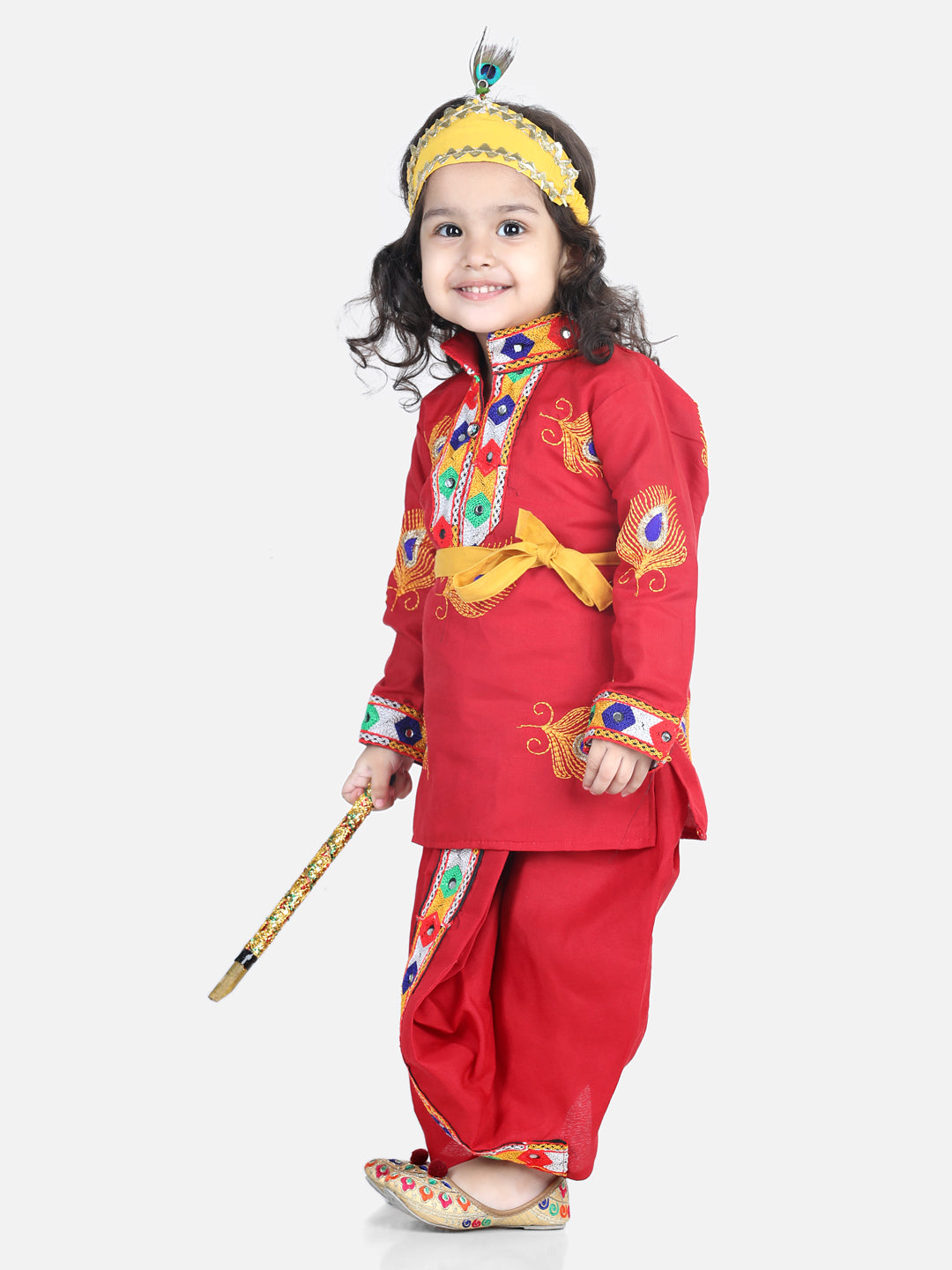 BownBee Janmasthami Embroidered Kanhaiya Dhoti Kurta for Boys  Dhoti Top Radha with mukut belt bansuri Red