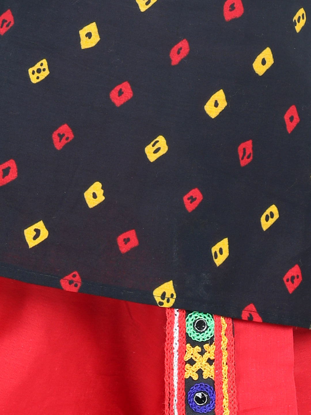 BownBee Full Sleeves Embroidered Placket & Trim Detailing Bandhani Kurta & Dhoti Set - Black
