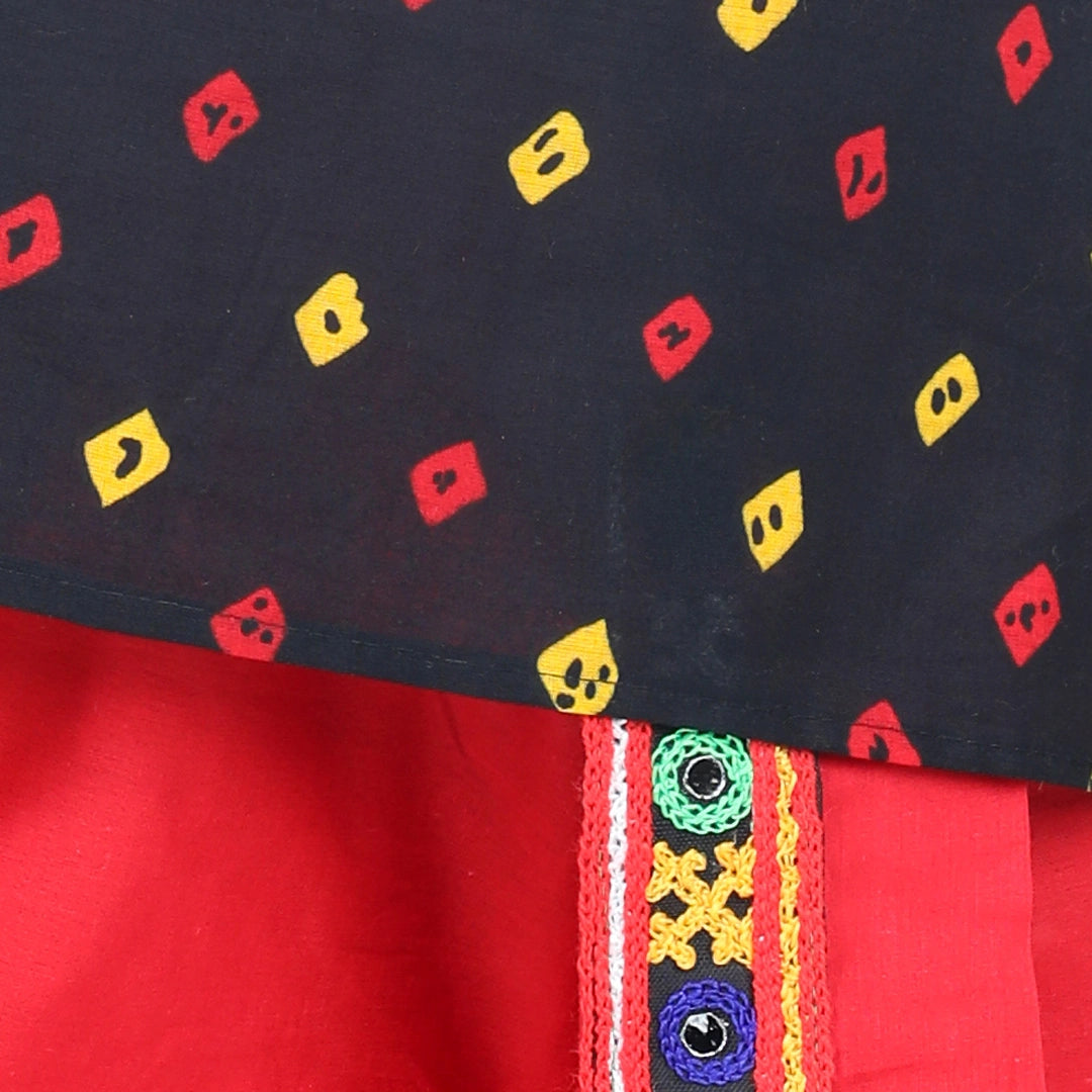 Bandhani Print Cotton Full Sleeve Dhoti Kurta For Boys and Black Halter Neck Choli With Dhoti For Girls