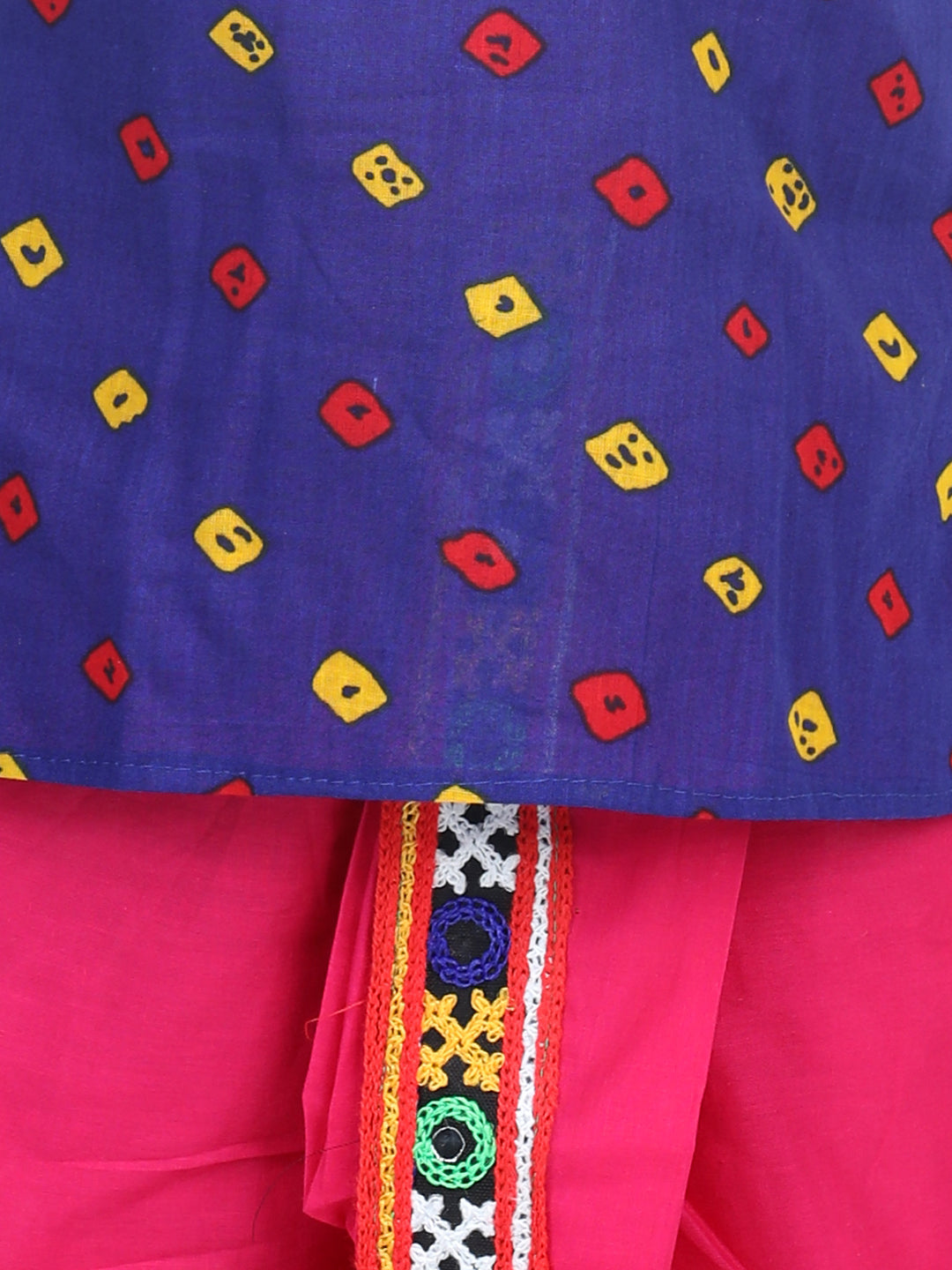 Bandhani Print Cotton Full Sleeve Dhoti Kurta For Boys and Black Halter Neck Choli With Dhoti For Girls-Blue