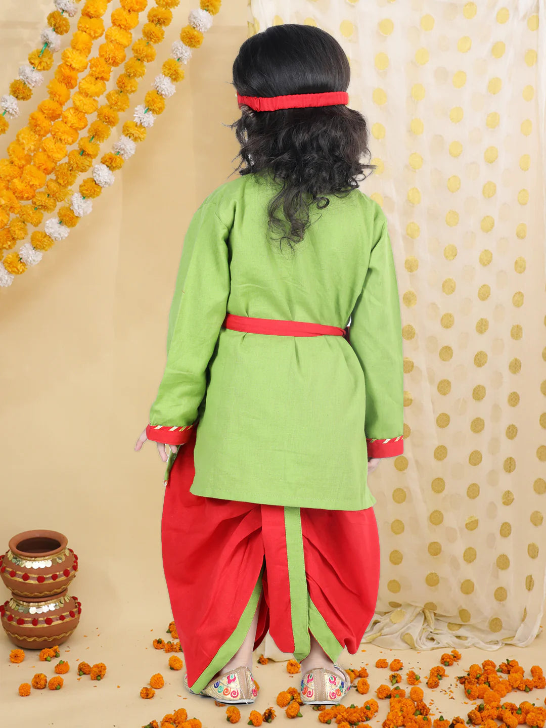 BownBee Cotton Janmasthami Embroidered Kanhaiya Dhoti Kurta for Boys  Dhoti Top Radha with mukut belt bansuri Green