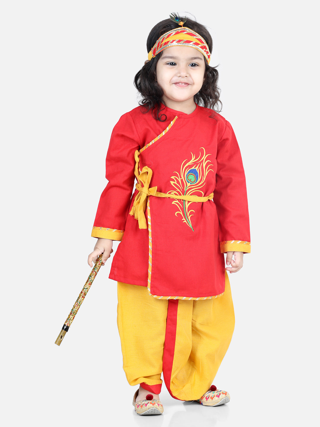 BownBee Cotton Janmasthami Embroidered Kanhaiya Dhoti Kurta for Boys  Dhoti Top Radha with mukut belt bansuri Red