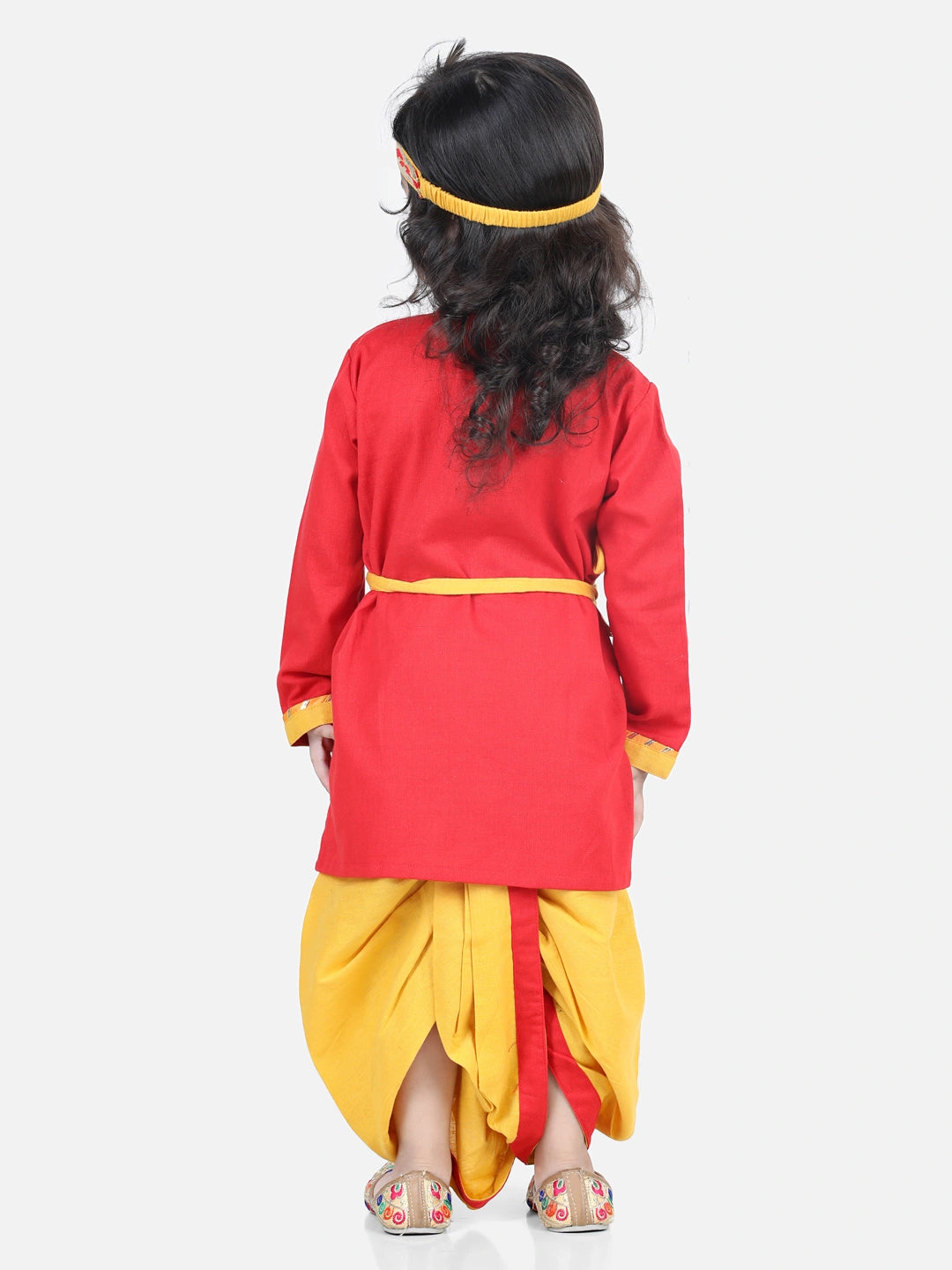 BownBee Cotton Embroidery Krishna Kanhaiya Dhoti Kurta and Radha Top Dhoti and Mukut Belt and Bansuri