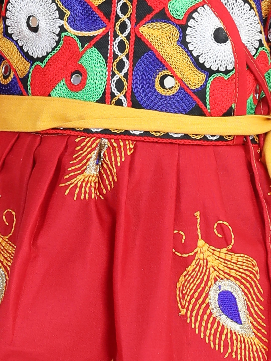 BownBee Embroidered Dhoti Top Radha Dress with Mukut, Bansuri and Patka for Girls
