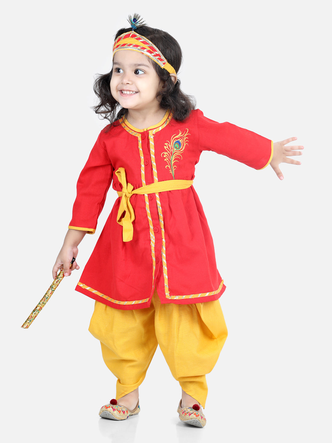 BownBee Cotton Janmasthami Embroidered Kanhaiya Dhoti Kurta for Boys  Dhoti Top Radha with mukut belt bansuri Red