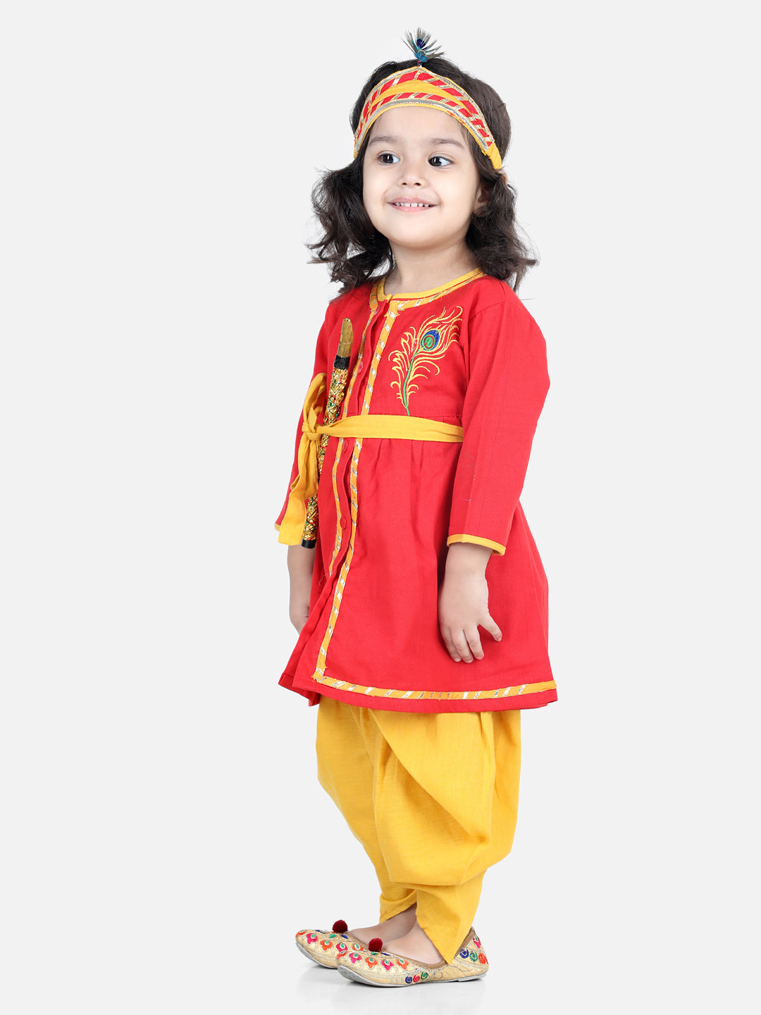 BownBee Cotton Janmasthami Embroidered Kanhaiya Dhoti Kurta for Boys  Dhoti Top Radha with mukut belt bansuri Red