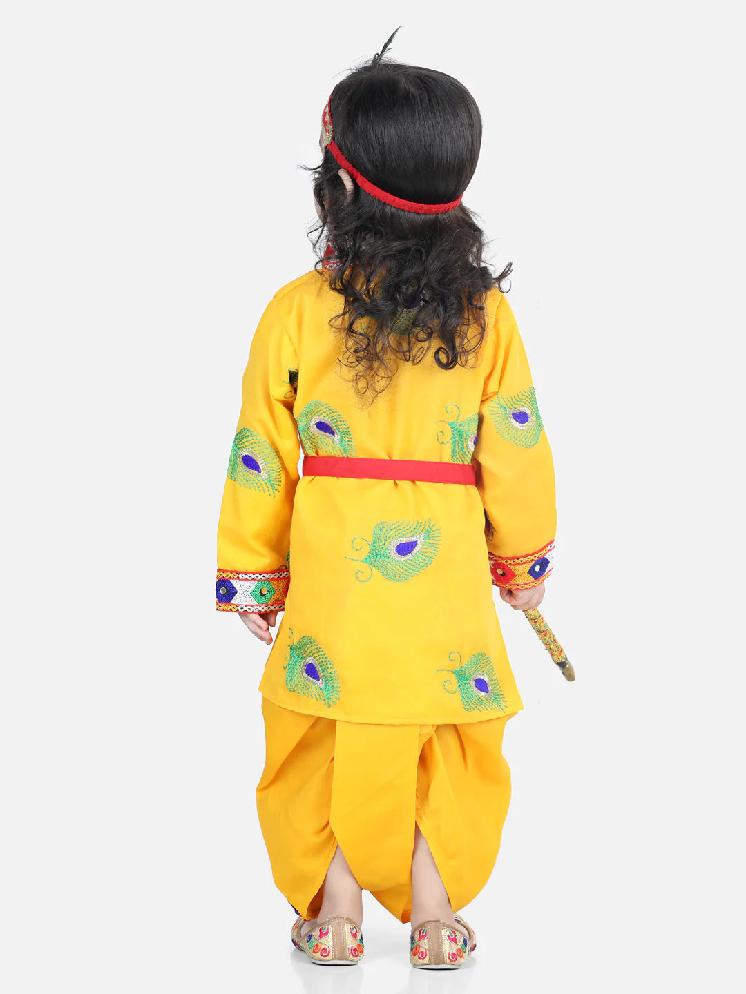 BownBee Embroidered Kanhaiya Dhoti Kurta with Mukut Bansuri Belt for Boys