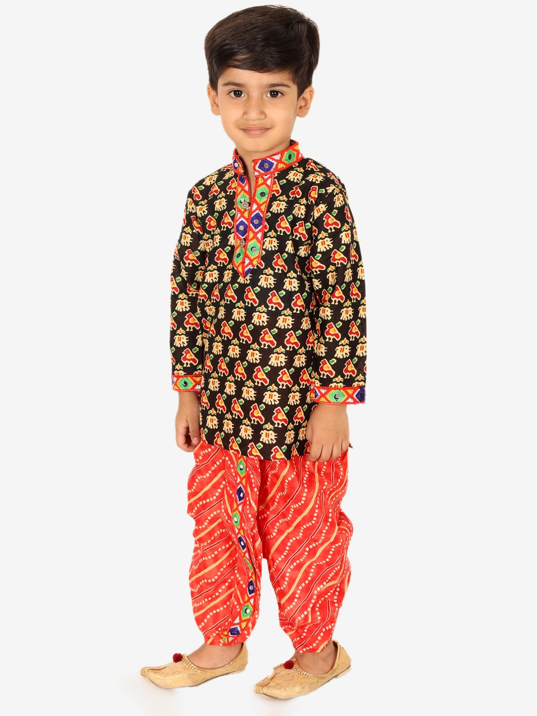 BownBee Printed Cotton Kurta with Dhoti for Boys