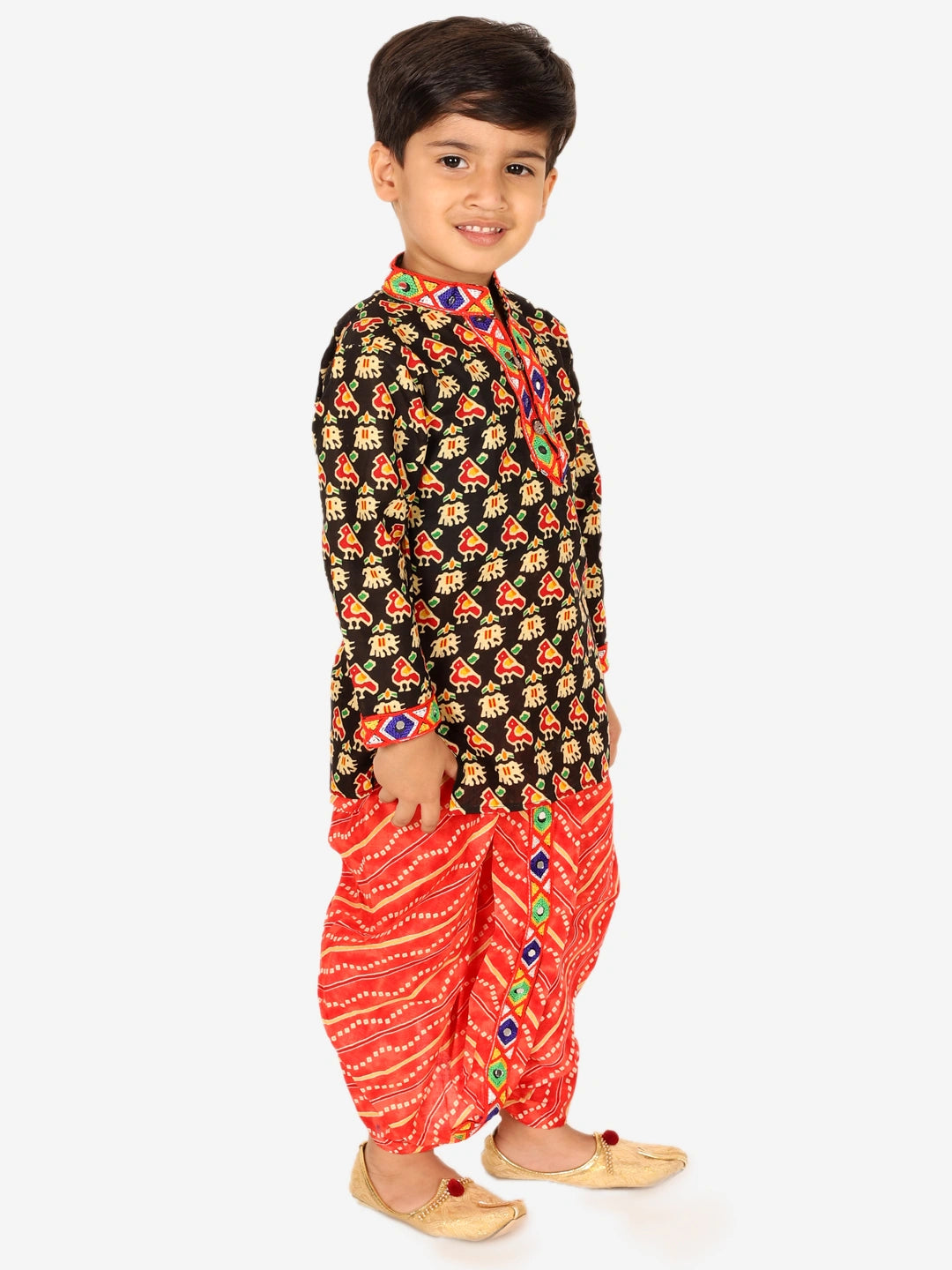 BownBee Printed Cotton Kurta with Dhoti for Boys
