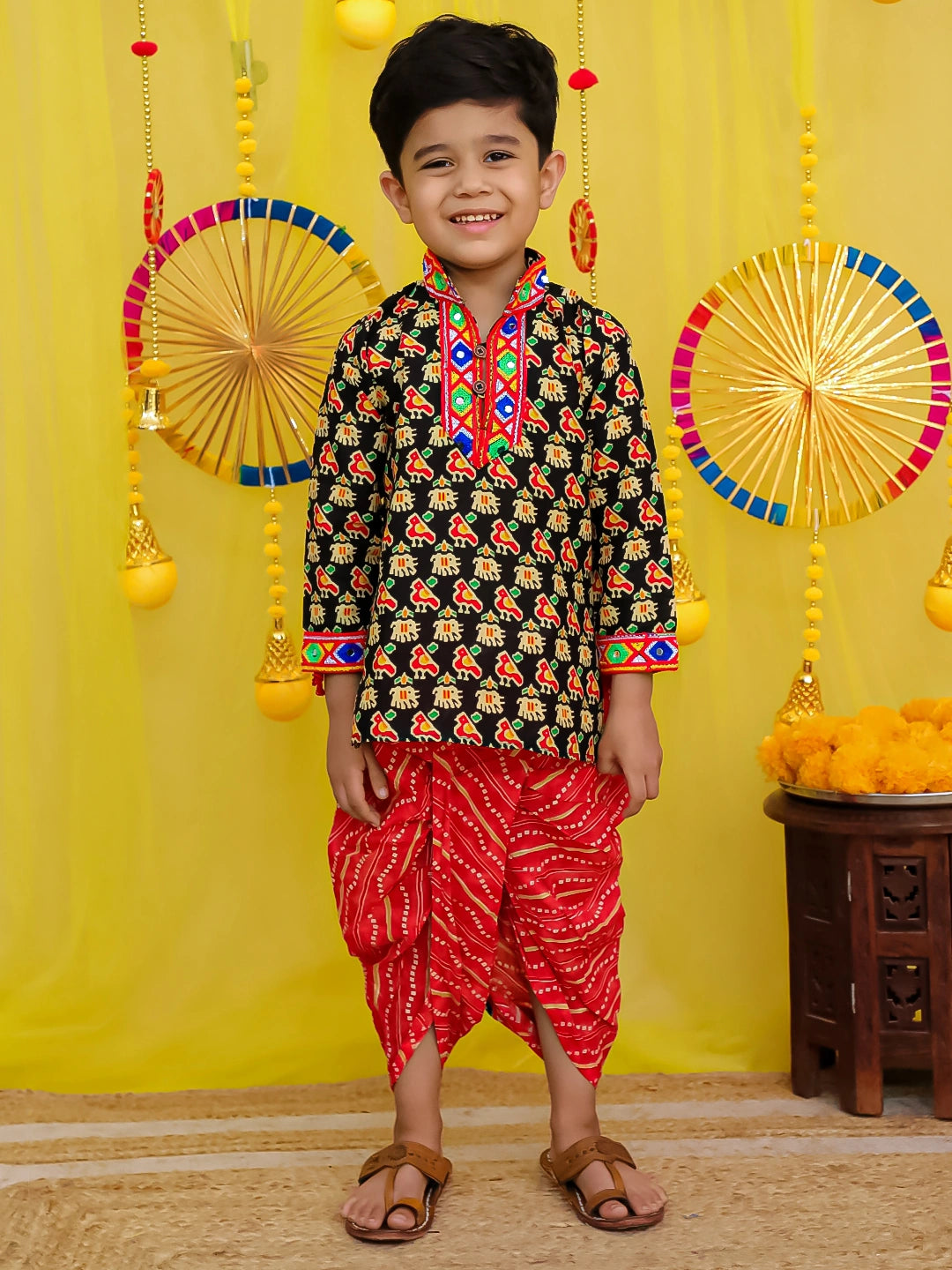 BownBee  Pure Cotton Embroidered Kurta Dhoti set For Boys