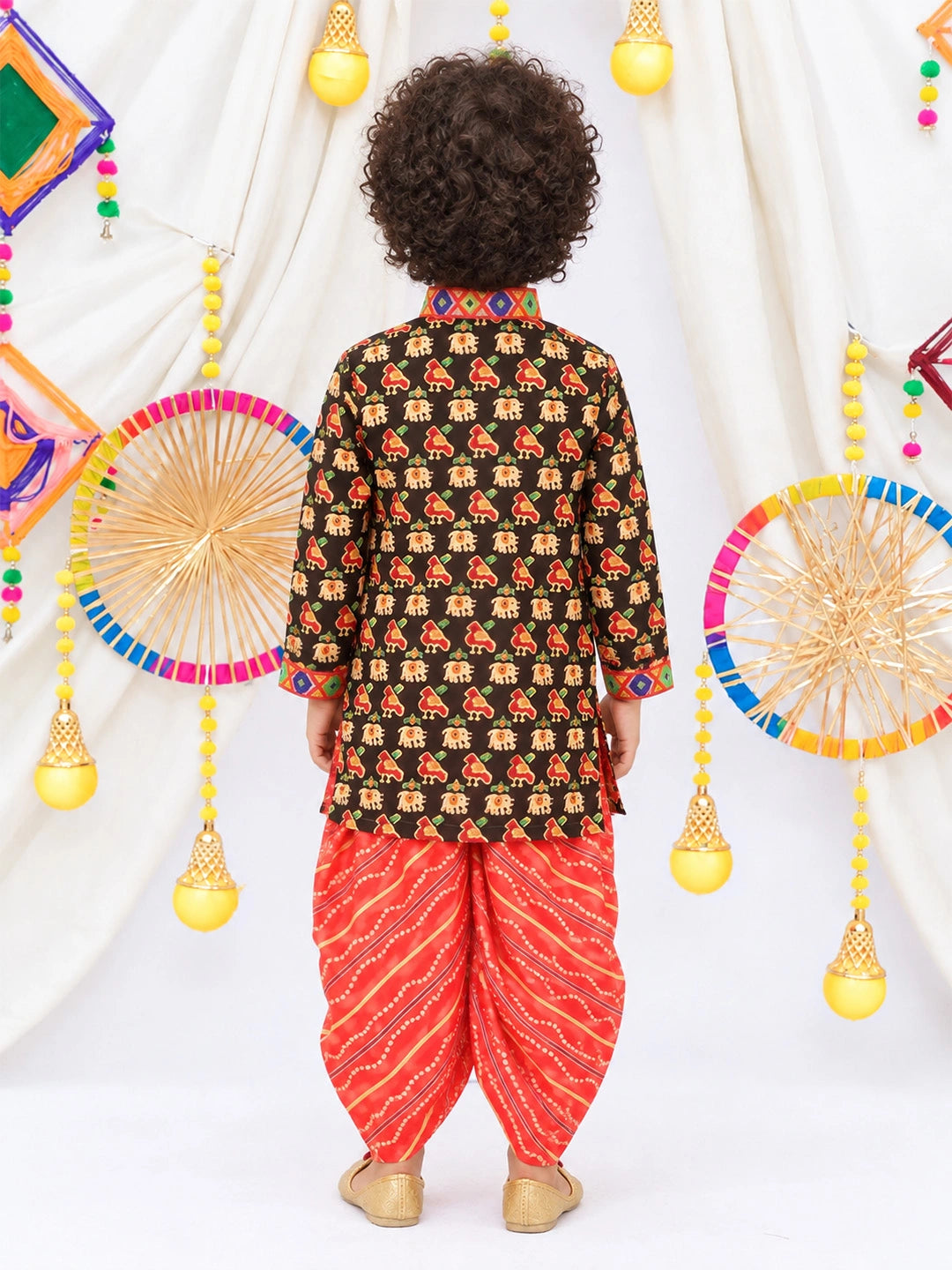 BownBee  Pure Cotton Embroidered Kurta Dhoti set For Boys - Black