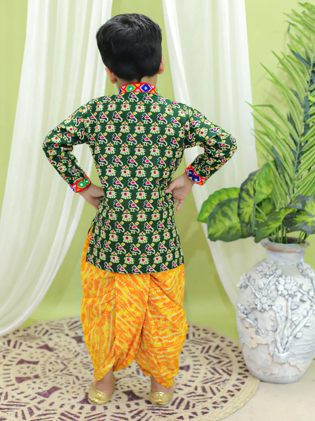 BownBee Printed Cotton Kurta with Dhoti for Boys