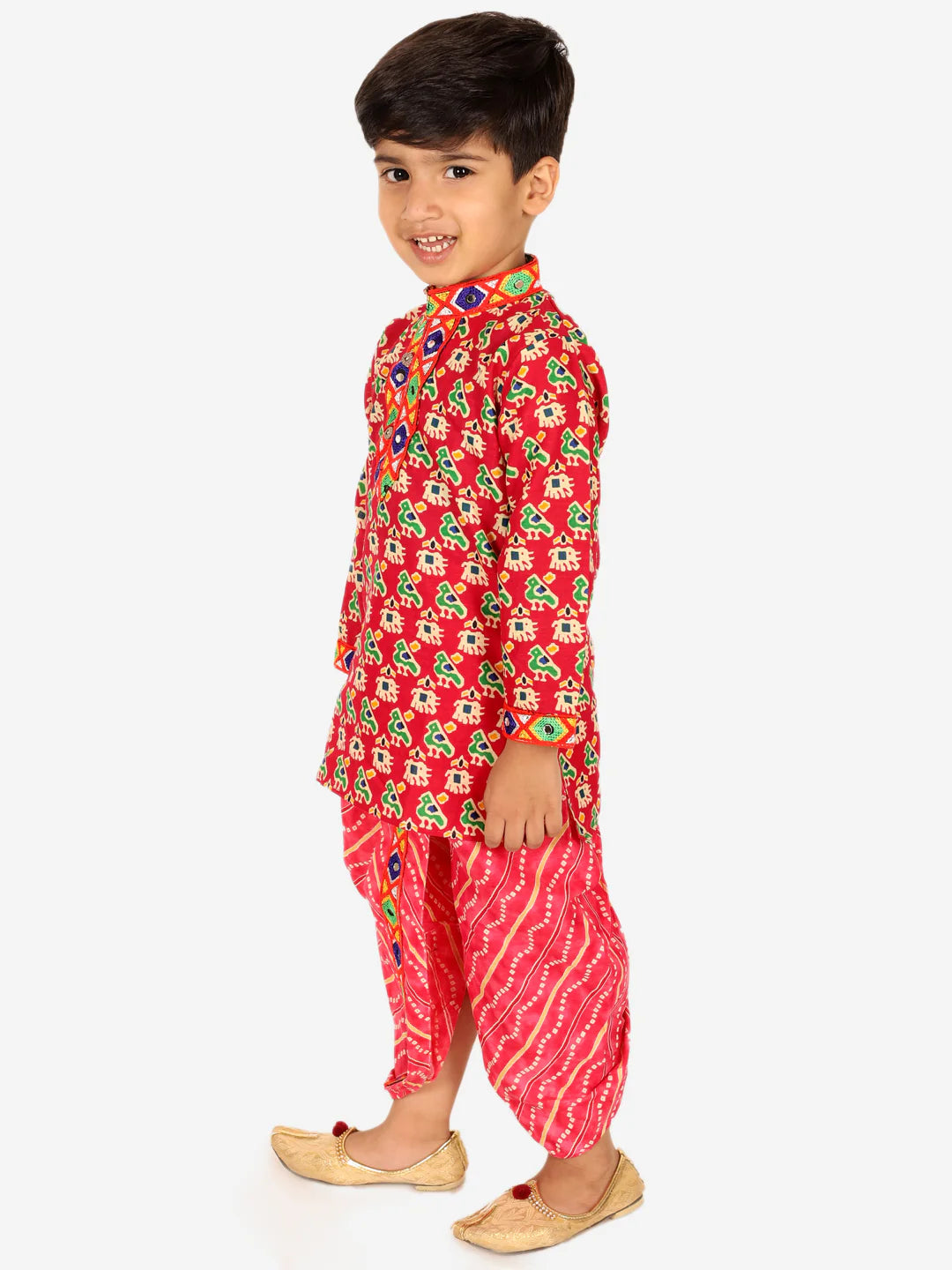 BownBee Printed Cotton Kurta with Dhoti for Boys